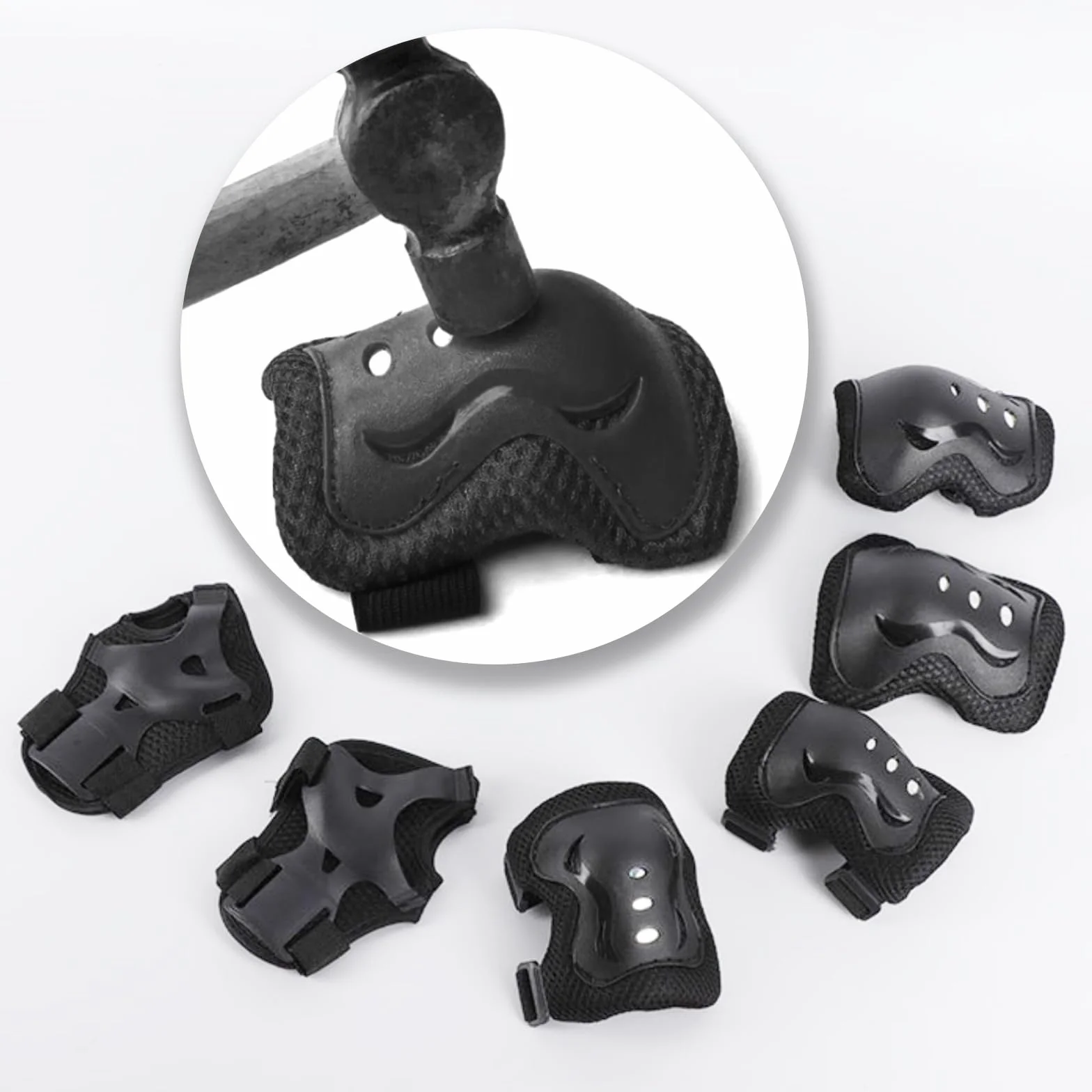 Set Protecciones Patines 6 Piezas Rodilleras Coderas Muñequeras Negro