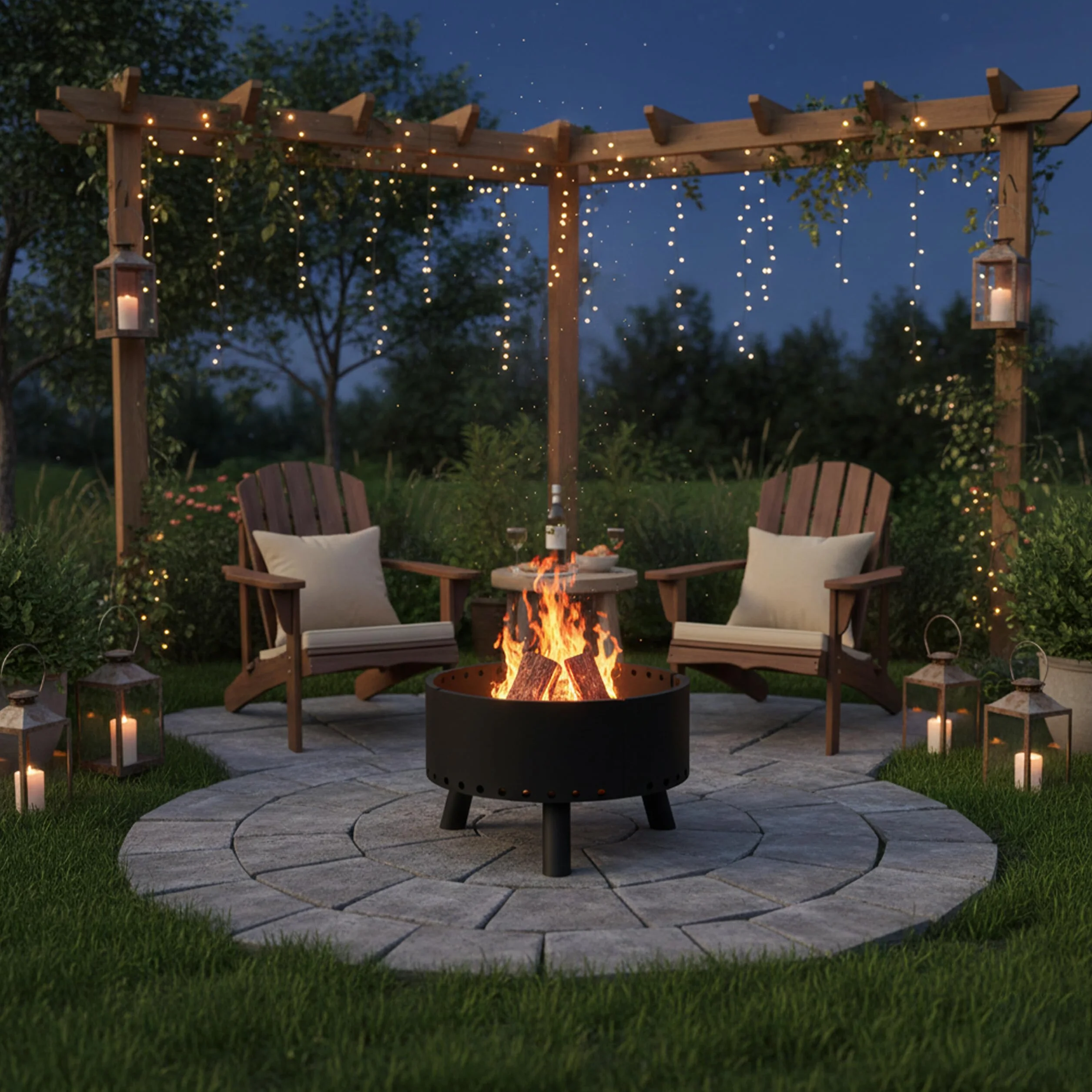 Relaxdays Brasero Exterior, Cuenco Fuego, Escudo Térmico, Borde Alto Protector, Atizador, Redondo, 40,5x58,5 cm, Negro