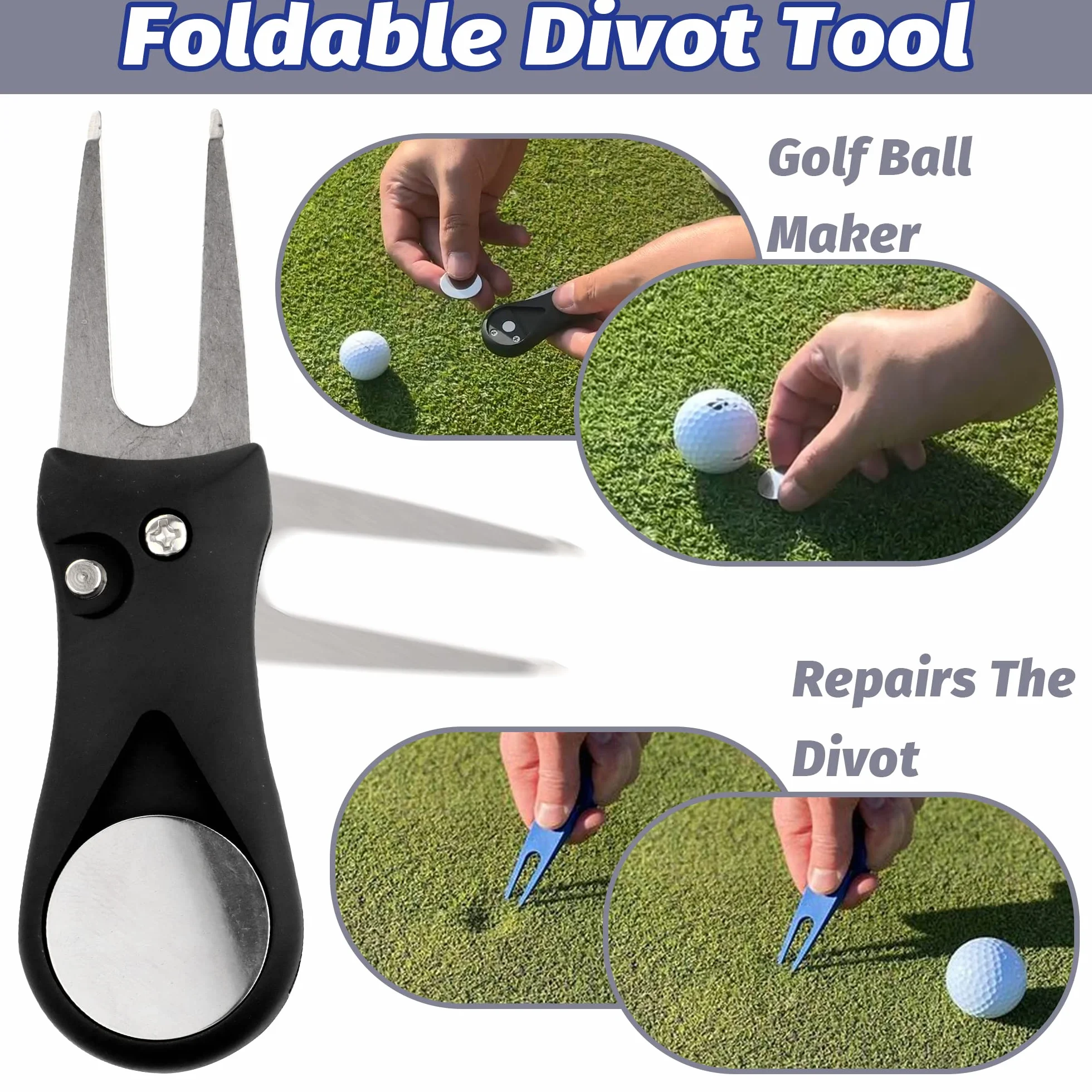 Kit de Accesorios de Golf 3 en 1: Toalla de Microfibra con Clip, Cepillo, Limpiador y Herramienta Divot