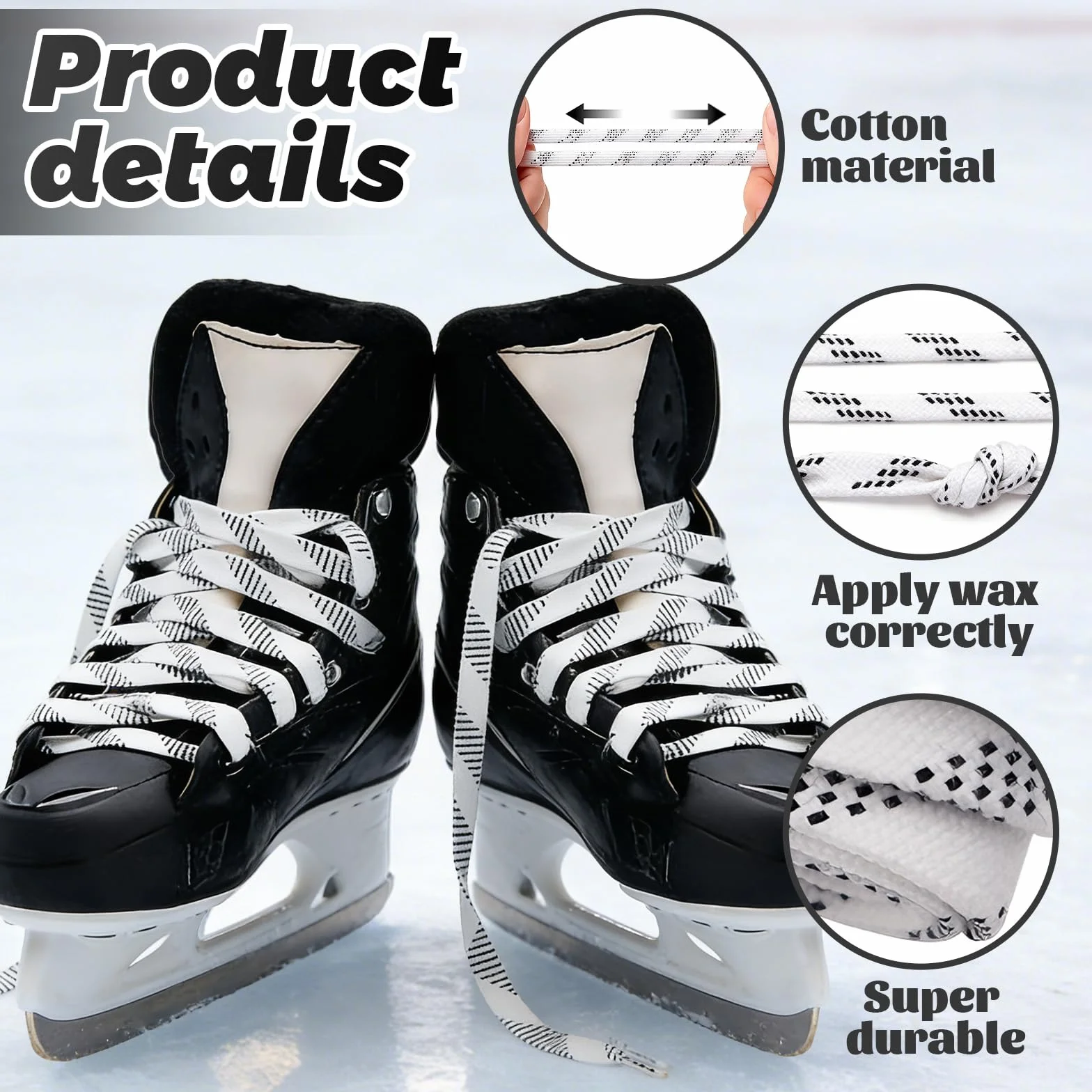 Cordones de Hockey sobre Hielo Encerados 244cm para Patines de Hockey y Roller Derby