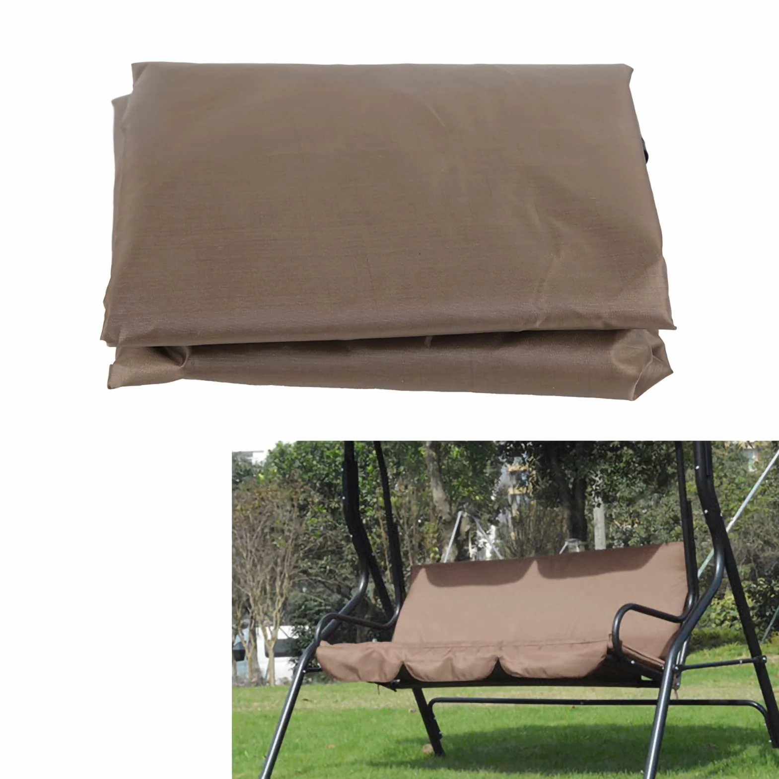 Estink Cojín para Columpio de Jardín 3 Plazas, Funda Impermeable para Columpio Exterior, Repuesto para Asiento de Balancín, Tela de Poliéster 190T, Marrón 150x50x10 cm