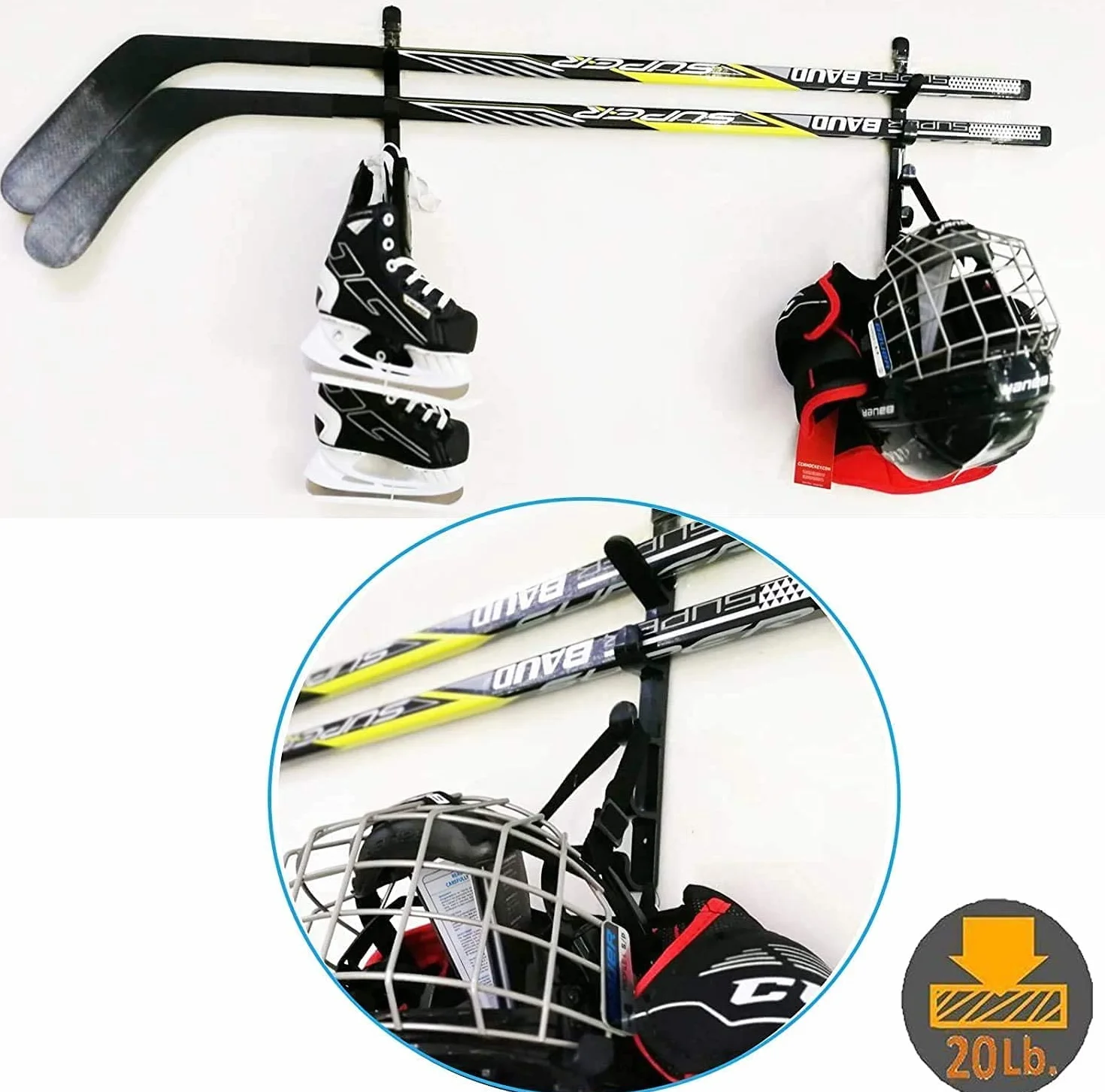Soporte para palos de hockey, montaje en pared