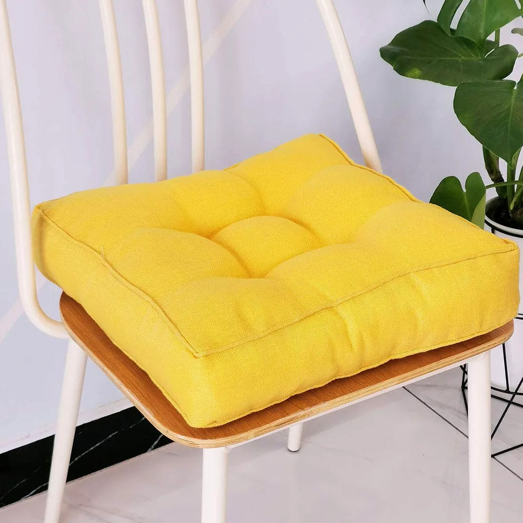 Cojín de Asiento de Silla Relleno Cuadrado de Lino sintético, Cojines de Silla firmes y Suaves, Asiento cómodo para Oficina, hogar o automóvil 20 "x 20" Amarillo