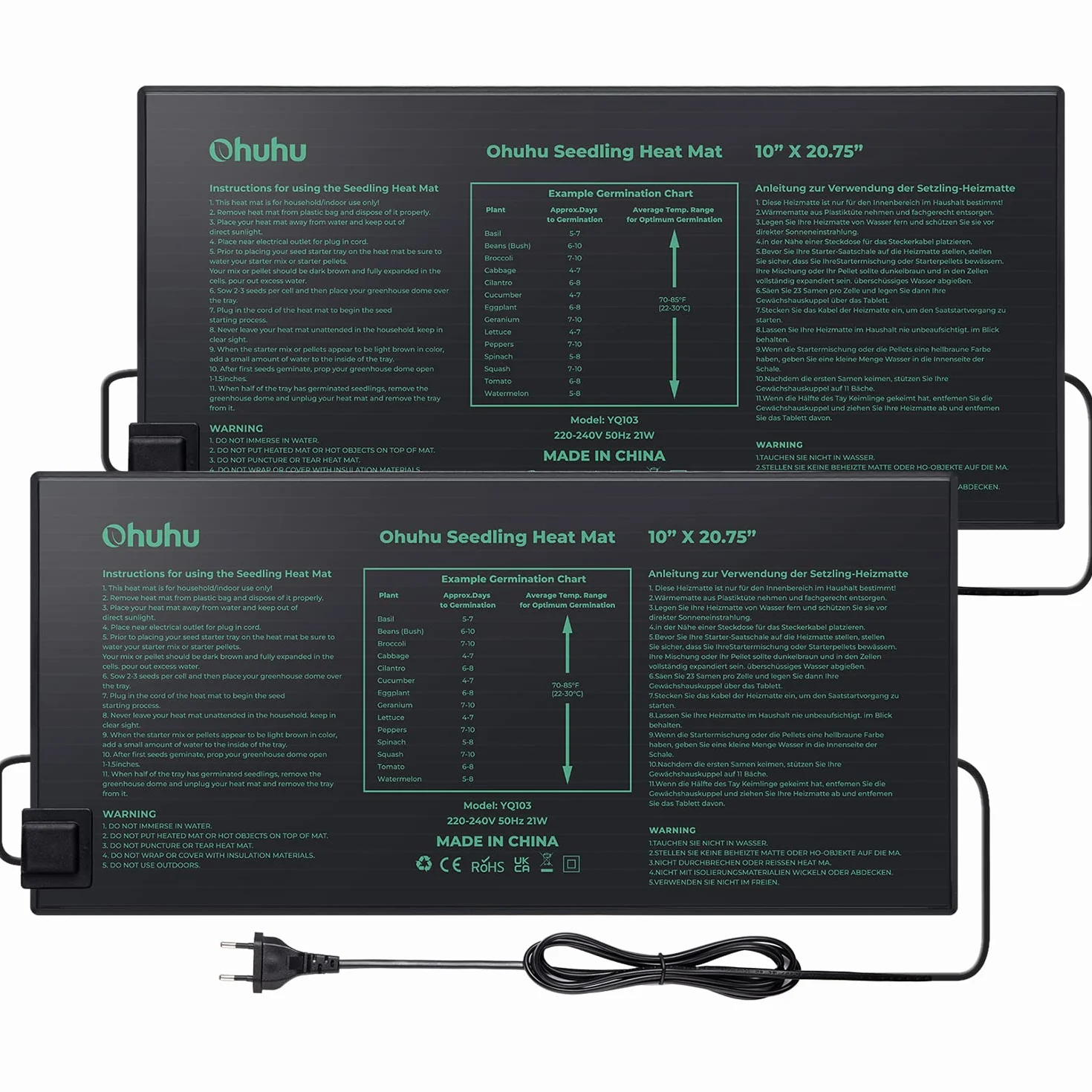 Colchonetas calefactoras de la Planta 2 Pieza, Placa calefactora para Invernadero germinación, Almohadilla de Calentamiento hidropónica de 21W para plántulas de Interior y germinación, 25 x 52 cm