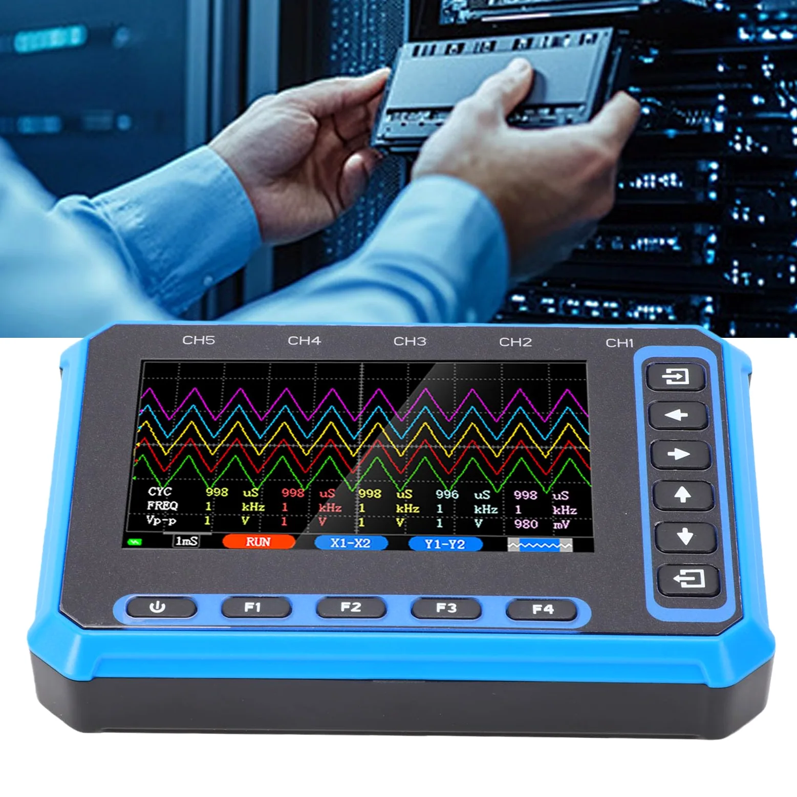 Osciloscopio Portátil de 5 Canales, Ancho de Banda de 1MHz con Pantalla de 4,3 Pulgadas, Analizador de Forma de Onda Preciso para Varios Proyectos