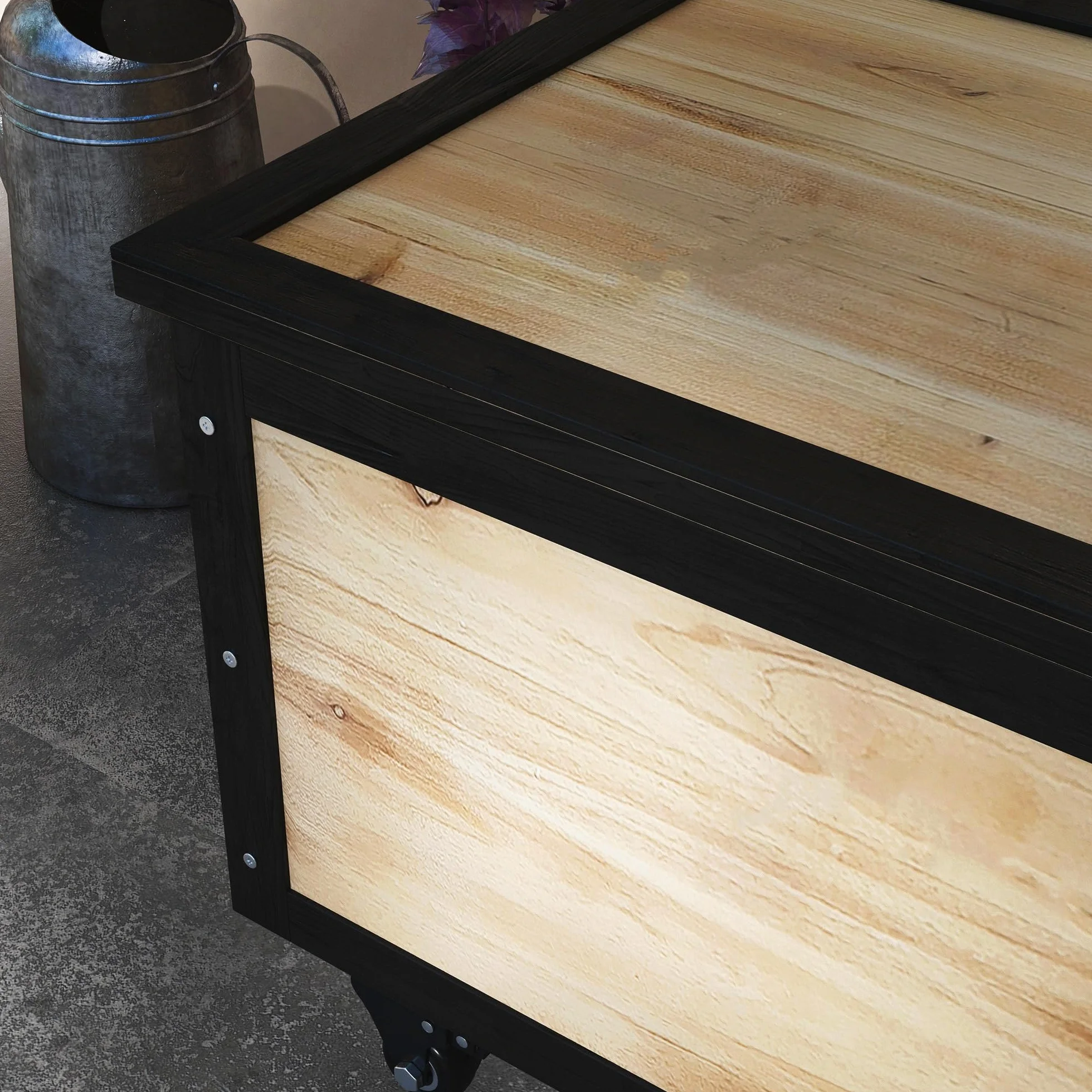 Outsunny Baúl de Exterior 121L Arcón Almacenaje de Madera con 4 Ruedas para Jardín Patio Balcón 100x50x43 cm Natural y Negro