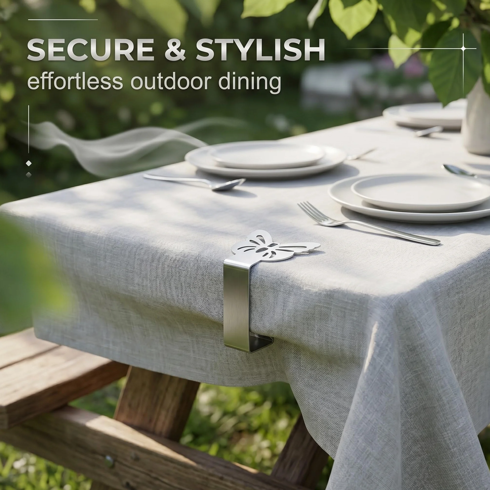 10 Pinzas Sujeta Manteles de Mesa en Acero Inoxidable, Clips para Manteles con Diseño de Mariposa, Sujeta Manteles Exterior e Interior Ideal para Jardín, Picnic, Bodas y Fiestas