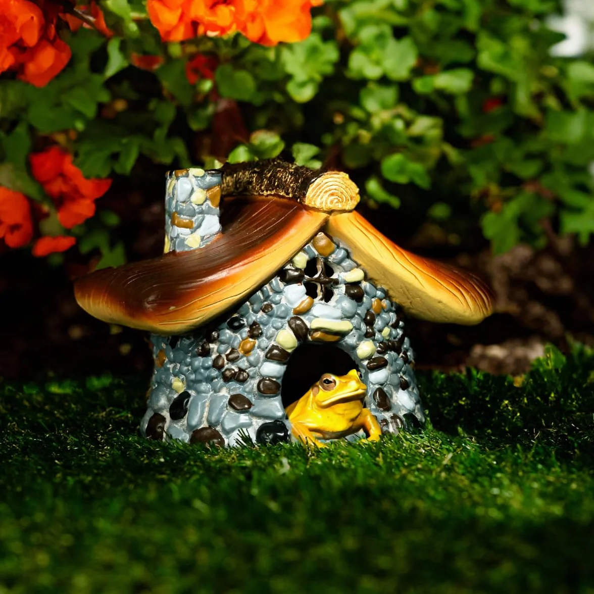 Garden Mile Casa de rana para estanque de jardín, accesorio de terrario de reptiles, escondites y cuevas de reptiles, casa de sapos, accesorios para reptiles, escondite de estanque grande, cueva