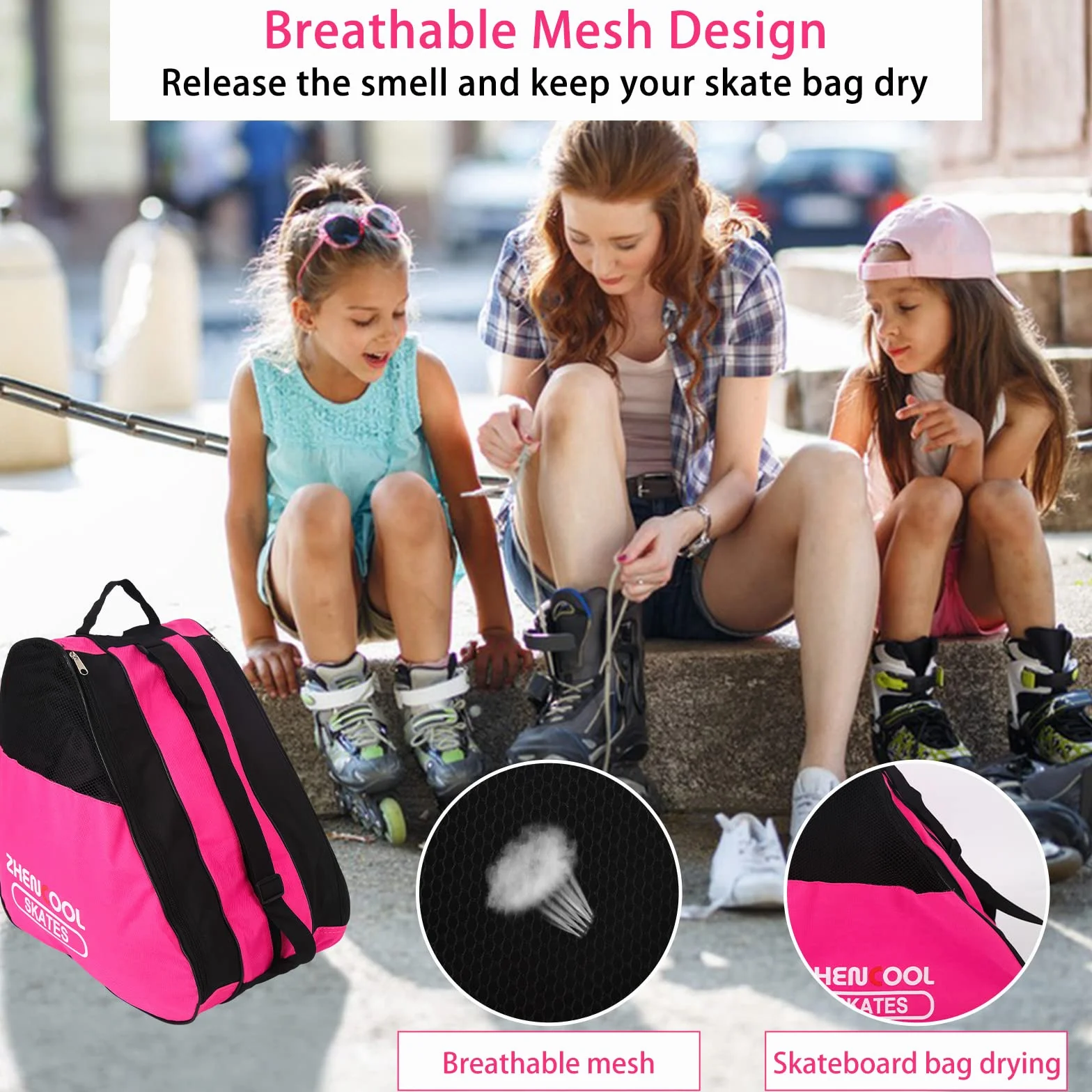 Mochila de Patinaje Bolsa para Patines en Línea Unisex con Correa Ajustable Rosa