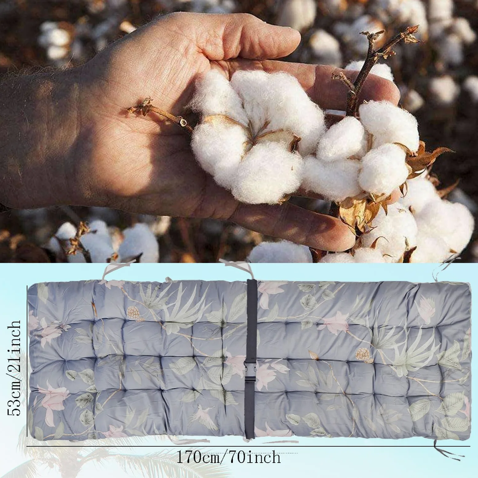 Cojín para Tumbona de Jardín 8cm con Correas de Sujeción, Cojín para Silla Mecedora