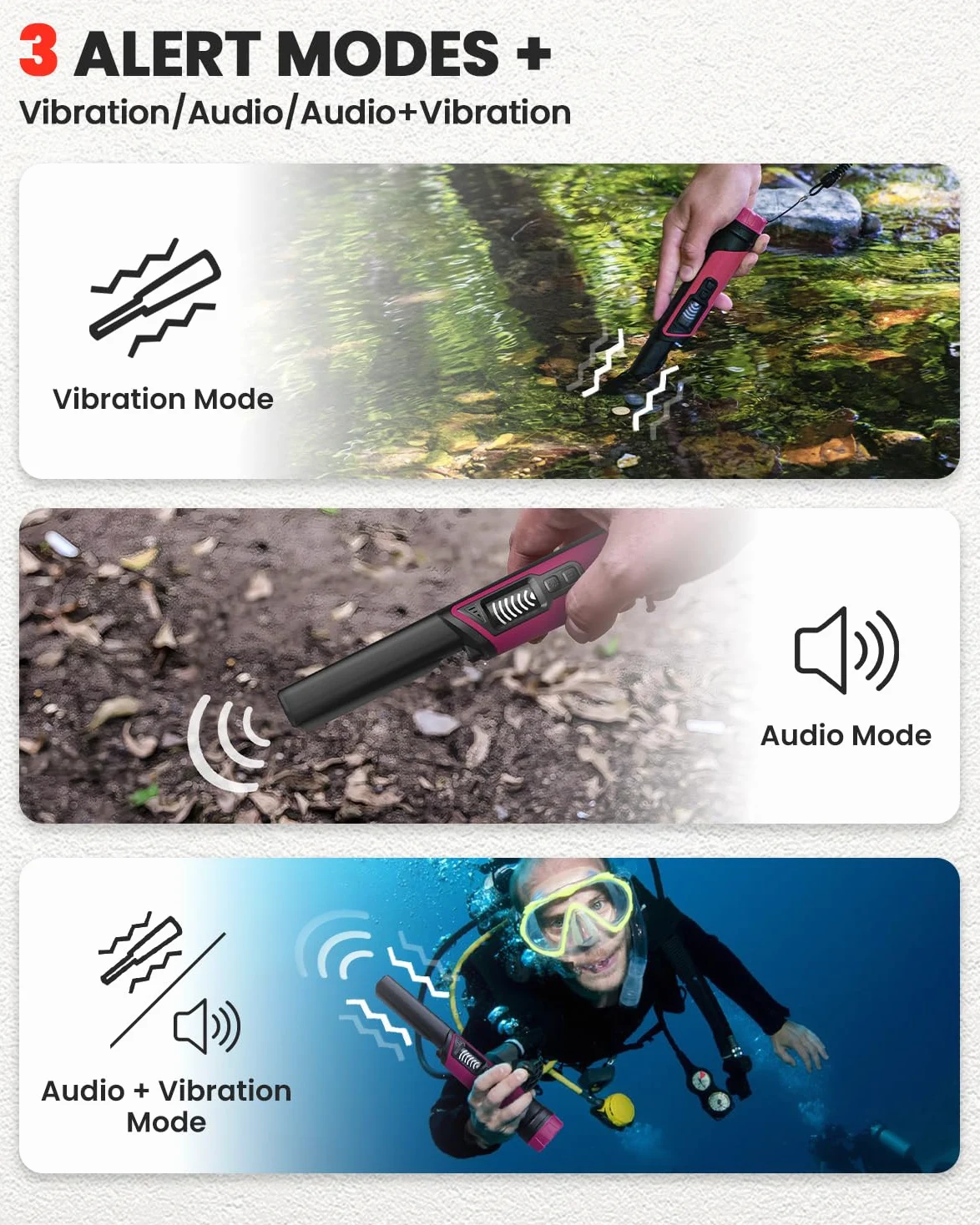 DR.ÖTEK Detector de metales, IP68 puntero de mano totalmente impermeable con pantalla LCD, innovadora función de cancelación de interferencias, mayor sensibilidad, 3 modos, reliquias, monedas