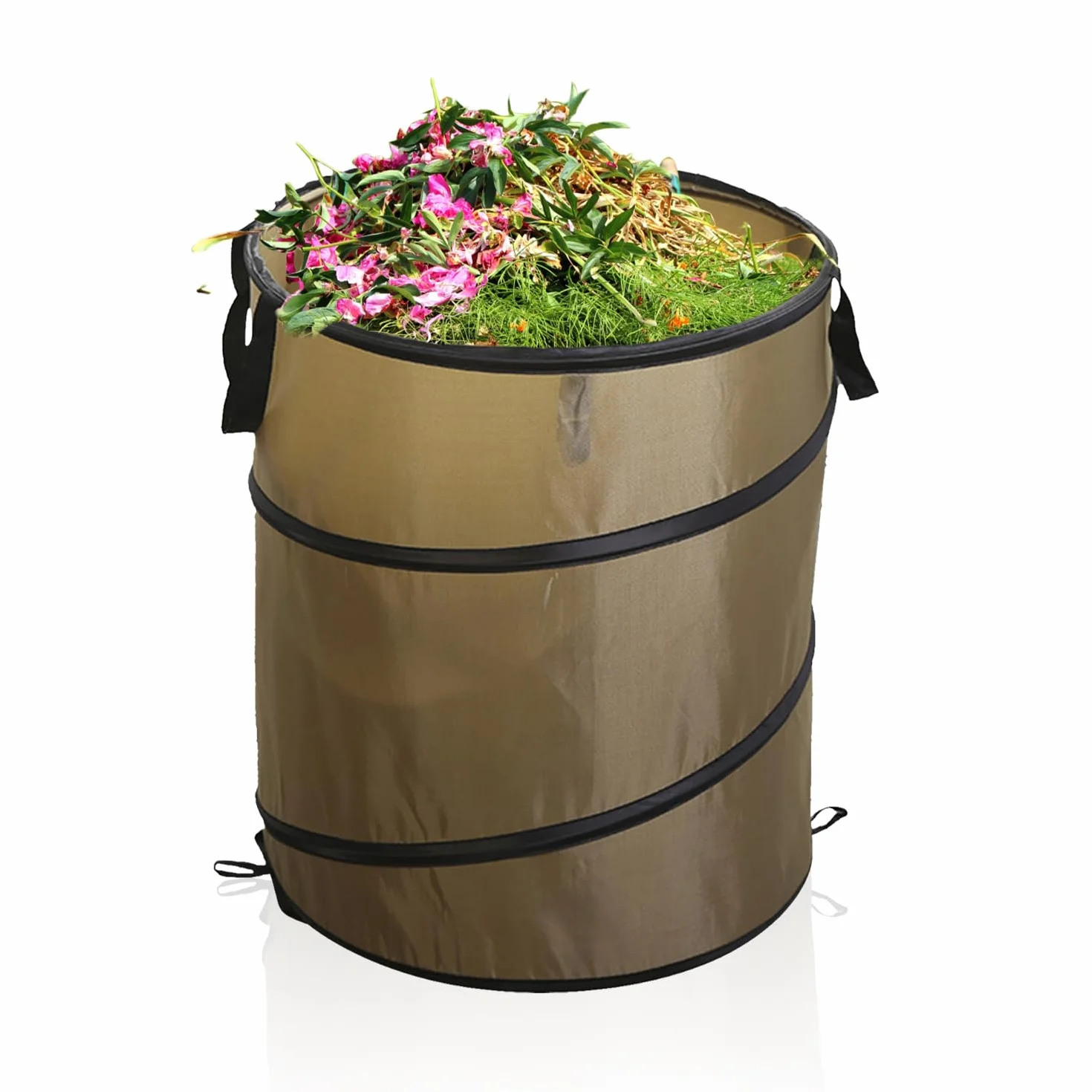 Tissting Bolsas de Basura Sacos de Jardín, 38L 34cm Saco de Jardín Tela Oxford Bolsa Jardin Plegable Bote de Basura para Acampar para Hojas, Restos de Poda y Residuos de Plantas Verde Militar