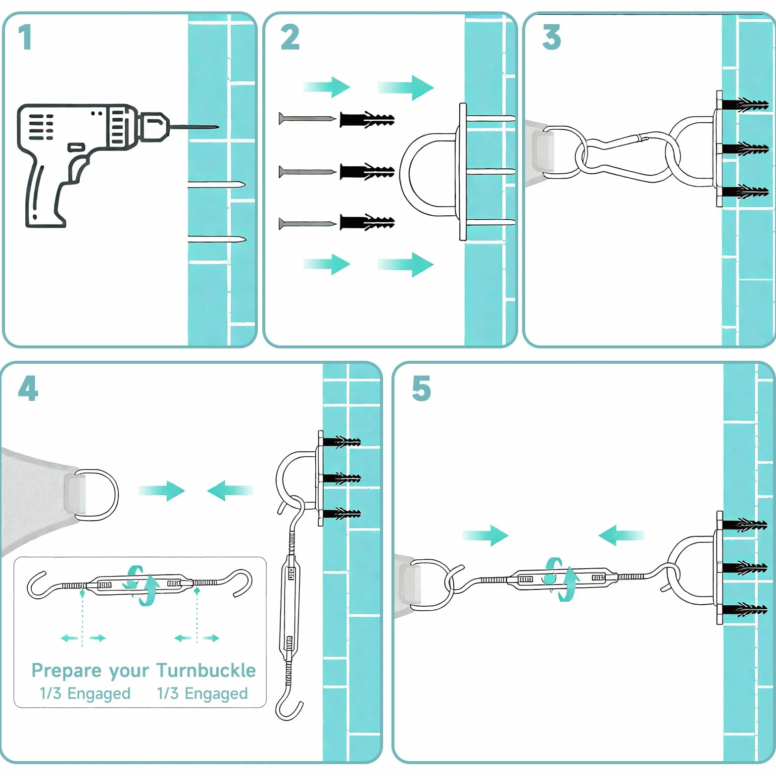Juego de Accesorios de Toldo M6 - Accesorios de Acero Inoxidable Kit de Montaje de Toldo - Juego de Accesorios para Triángulo y Escuadra - Accesorios de Fijación para Vela Sun Shade