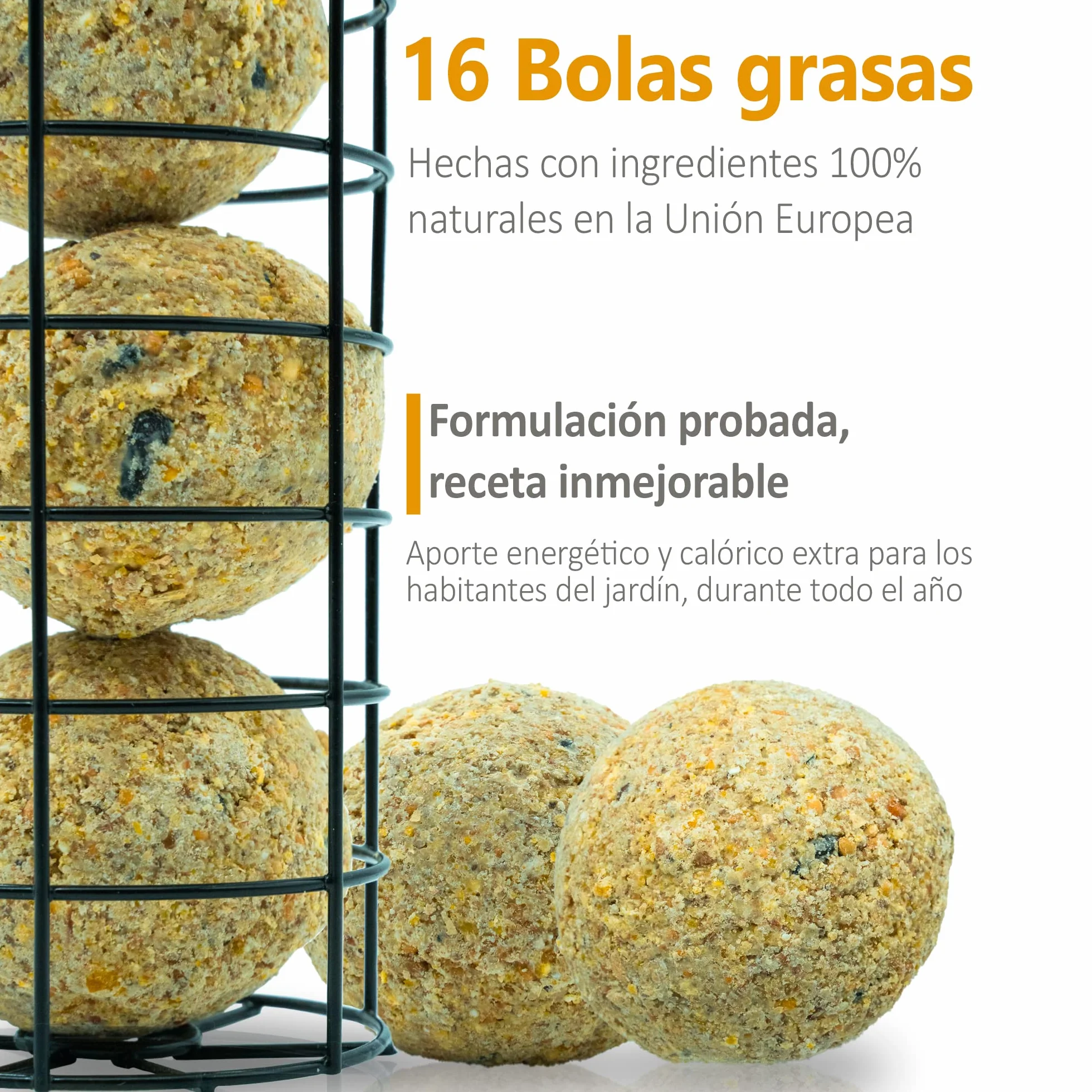 Mice&Co Bolas Grasas Comida Pájaros - Bolas de Sebo Aves Silvestres | Suet Balls Semillas Pienso Aves - 16 Unidades