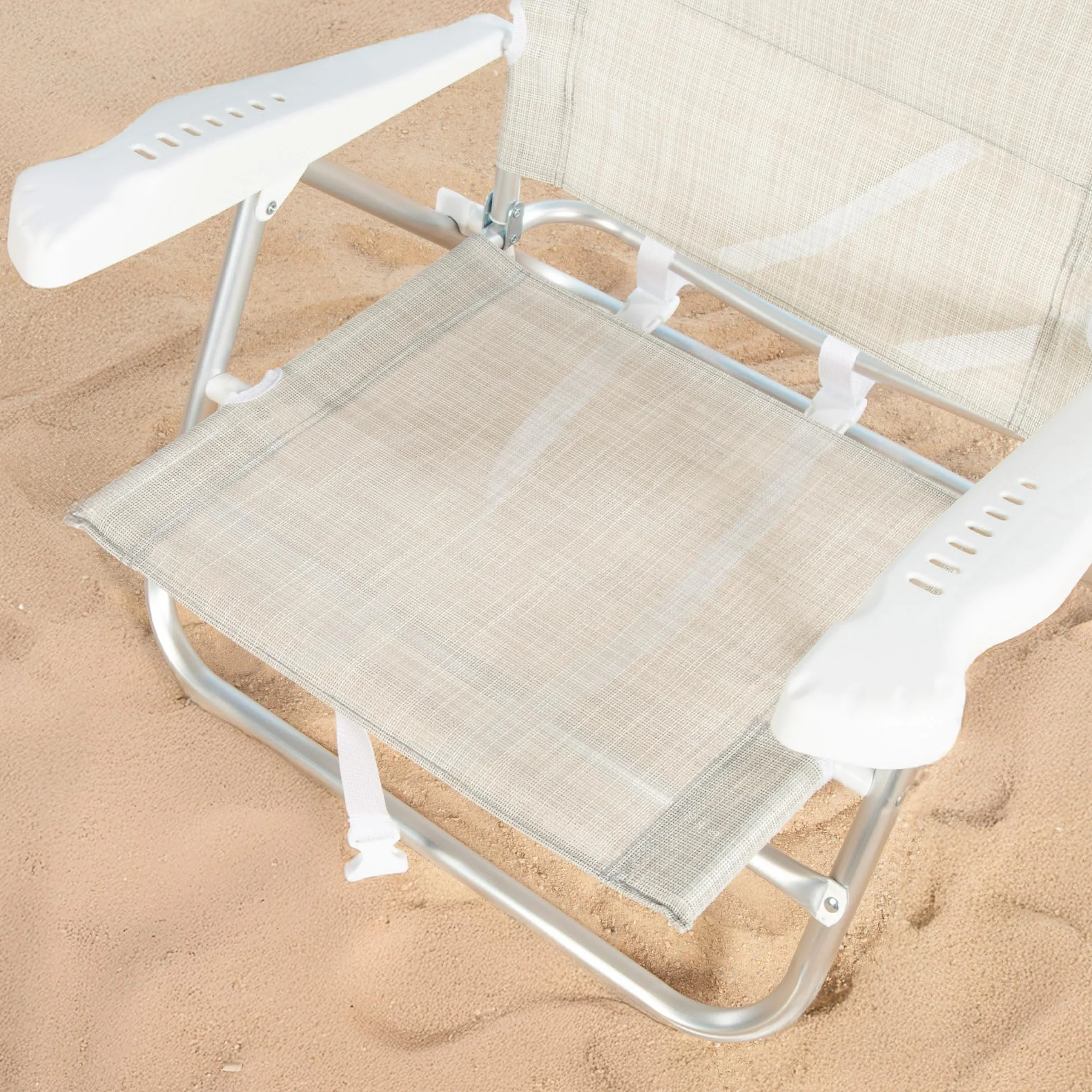AKTIVE Silla de Playa Plegable, Beige, Multiposición 8 Posiciones, Textileno y Aluminio, 47x49x82 cm, Soporta 110 kg, con Asa de Transporte