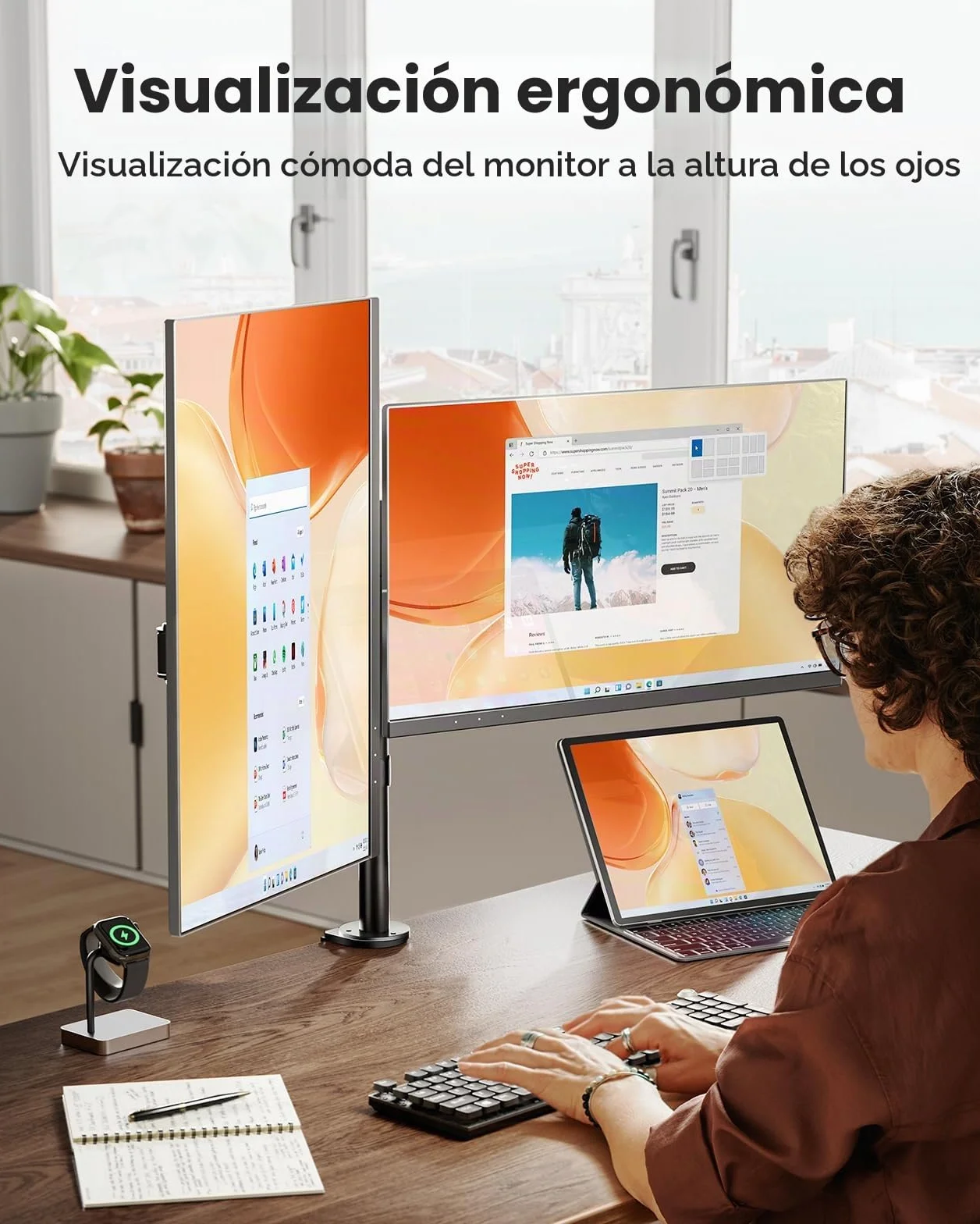 ErGear Soporte 2 Monitores para 13-32" Pulgadas, Brazo Monitor Peso hasta 8KG