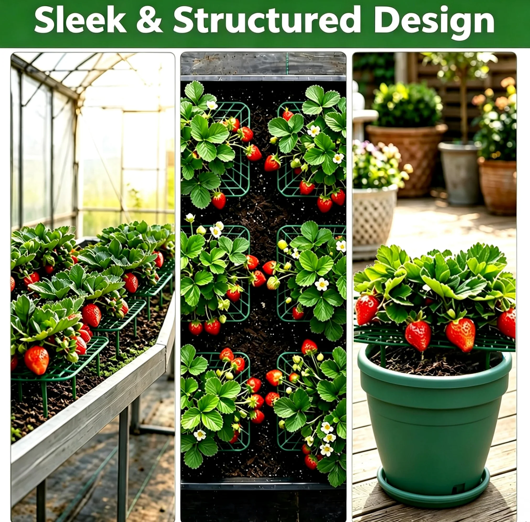 Paquete de 10 soportes de plástico para plantas de fresa, marcos estilo alambre de jardín para camas elevadas y macetas, soportes ligeros para plantas de flores y verduras, jardinería al aire