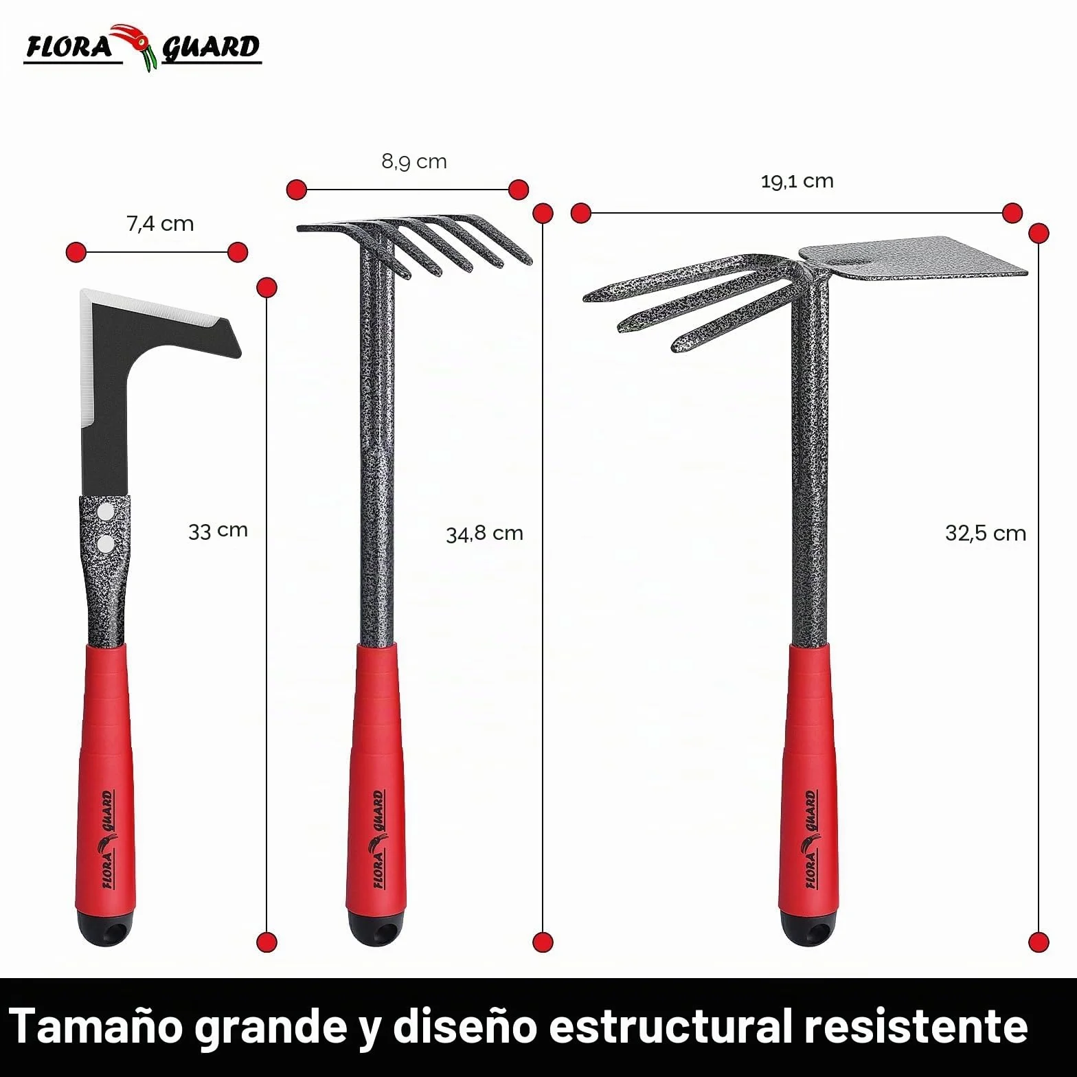 FLORA GUARD Juego de Herramientas de jardín, 6 Piezas, Herramientas manuales de jardín Grandes, Resistentes y duraderas, Herramientas clásicas para Plantar y Mantener su jardín