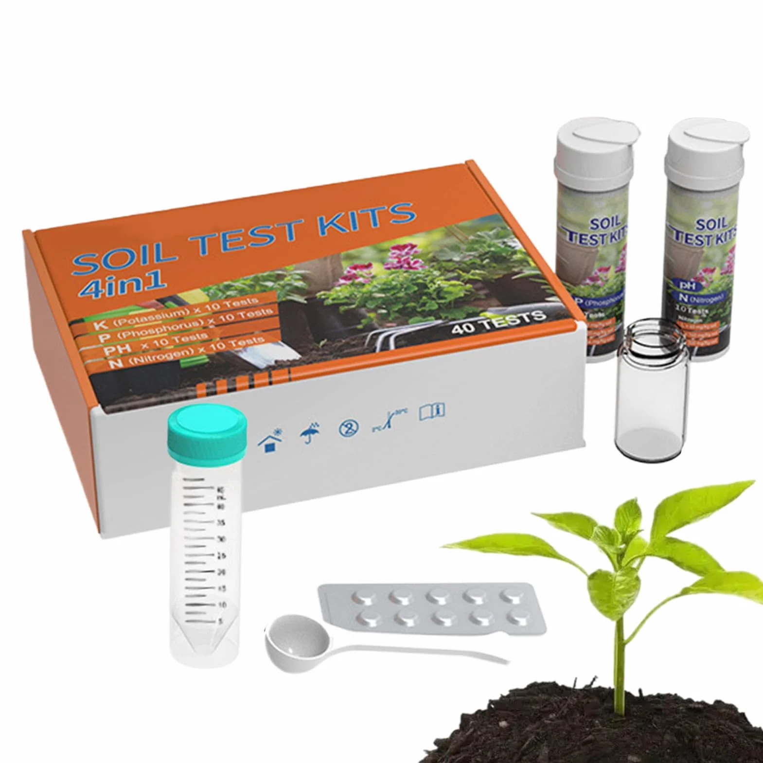 Kit de Análisis de Suelo, Tester 4 en 1 para Nutrientes, Analizador de Nutrientes para Verduras Flores en Maceta Jardines Huertos Vid Invernaderos
