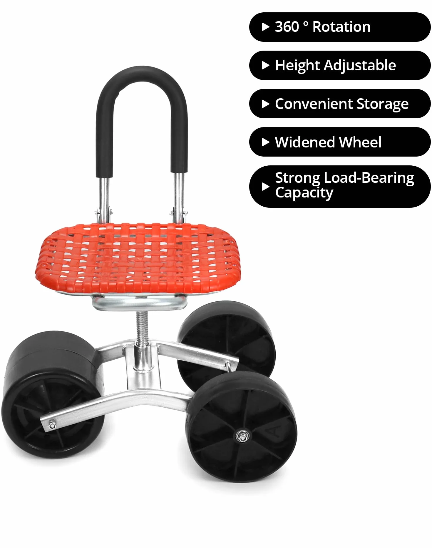 QWORK® Asiento de jardín giratorio 360° con ruedas regulable en altura rojo