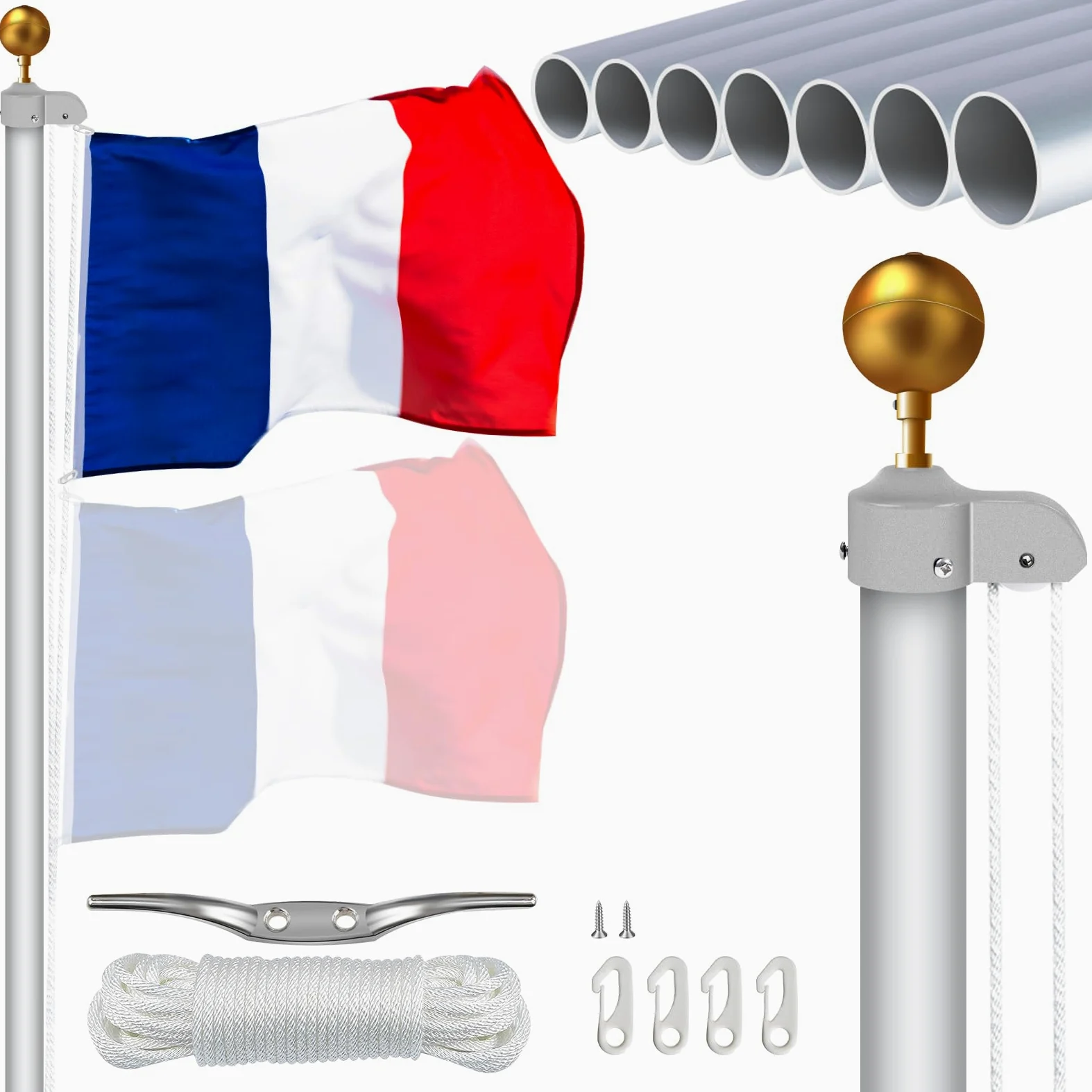 NQ - Mástil de bandera (6 m), color plateado