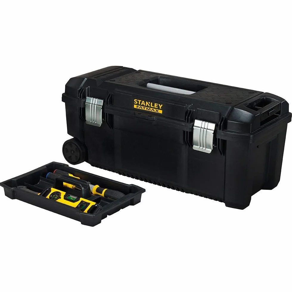 STANLEY FATMAX Caja de Herramientas 71cm con Ruedas y Asa Telescópica, Cierres Metálicos, Protección IP54, Ranura en V, Bandeja Interior, Empuñaduras Ergonómicas, FMST1-75761