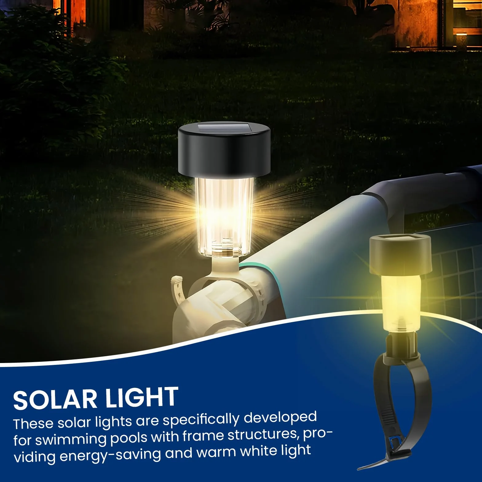 BORDEAG 10 luces para piscina, luces solares para vallas, luces LED para piscina, iluminación de estanque, luces solares para piscina, impermeables, para decoración de jardín