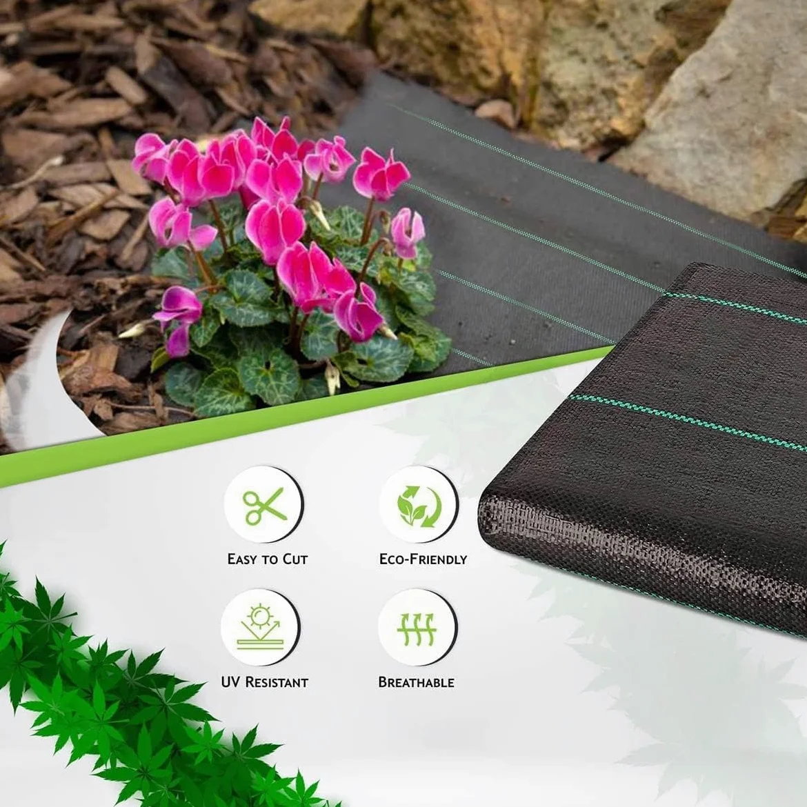 EPANO LXXW Malla Antihierbas Geotextil de la Tela del Paisaje de la Cubierta del Suelo del Control de Malas Hierbas del jardín for Cultivar un huerto, cultivando, Agricultura(1.52x15m/5x50ft)