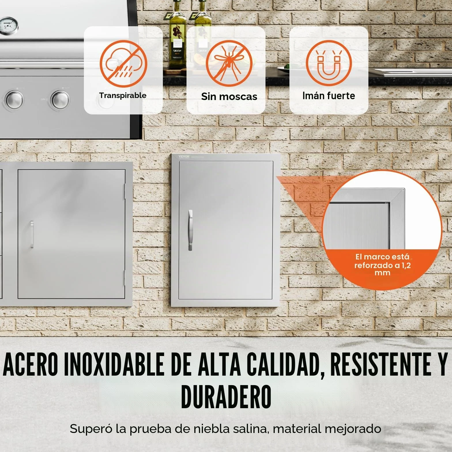 VEVOR Puerta de Acceso a Barbacoa Puerta de Cocina Exterior Simple de 432x610 mm Puerta Empotrada de Acero Inoxidable con Manija Empotrada para Isla de Barbacoa, Estación de Parrilla, Armario Exterior