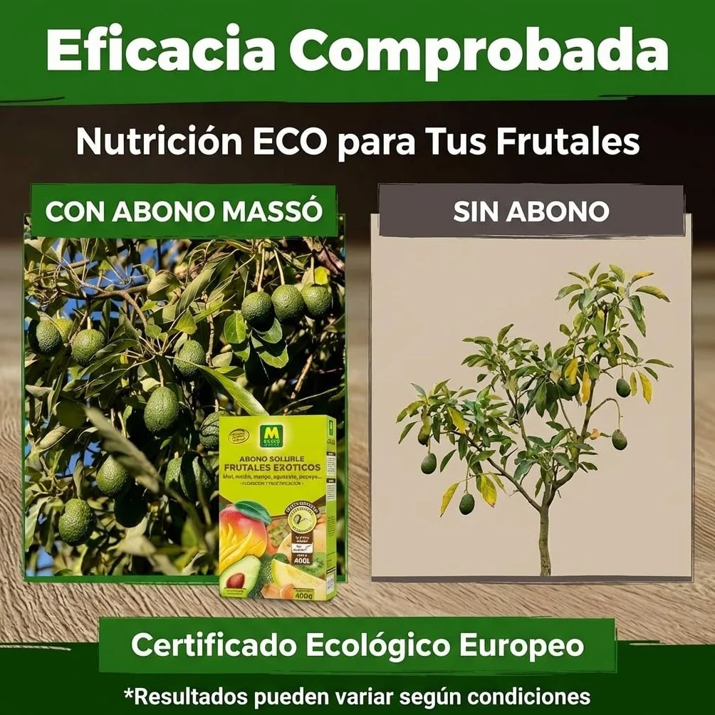 Abono Frutales Exóticos Soluble Ecológico 400 g | Fertilizante NPK 8-7-6 + Magnesio para Aguacate, Kiwi, Mango, Papaya, Kaki y Physalis | Máxima Floración y Frutos de Calidad ECO | Nexum Market