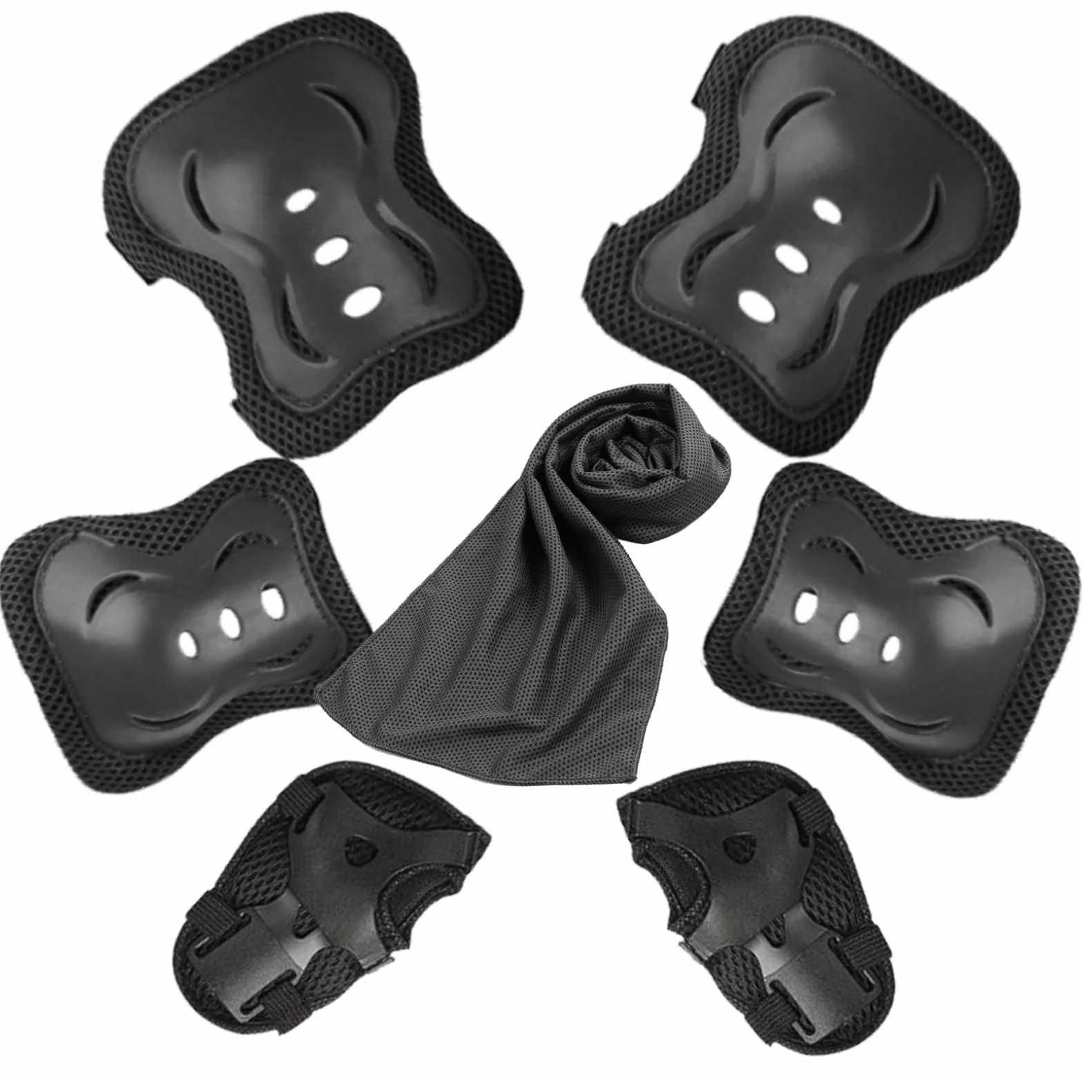 Set Protecciones Patines 6 Piezas Rodilleras Coderas Muñequeras Negro
