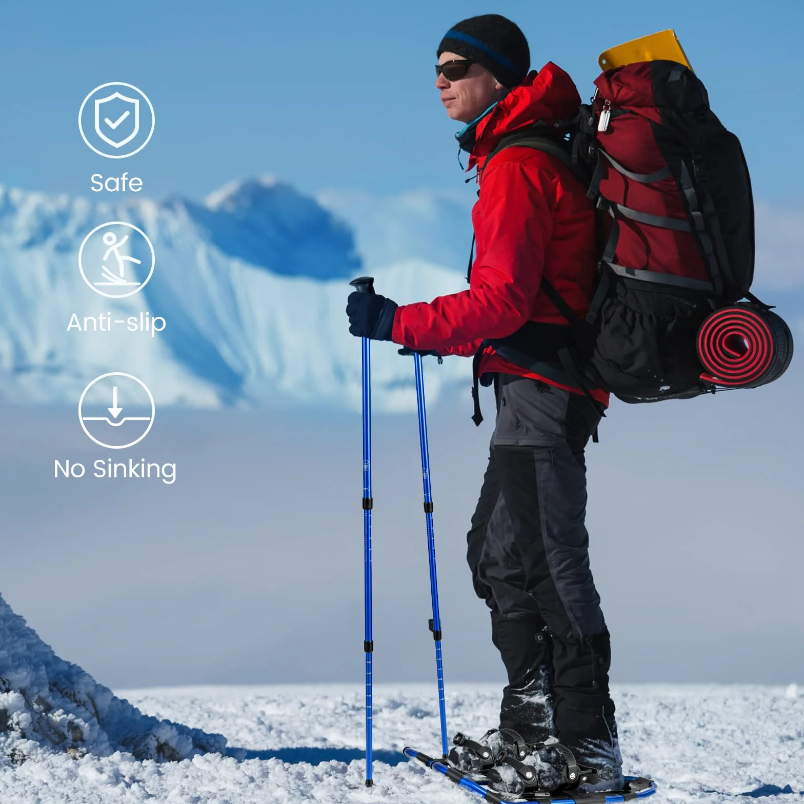 GOPLUS Raquetas de nieve antideslizantes 17-21 pulgadas aleación aluminio ajustables con bastones bolsa