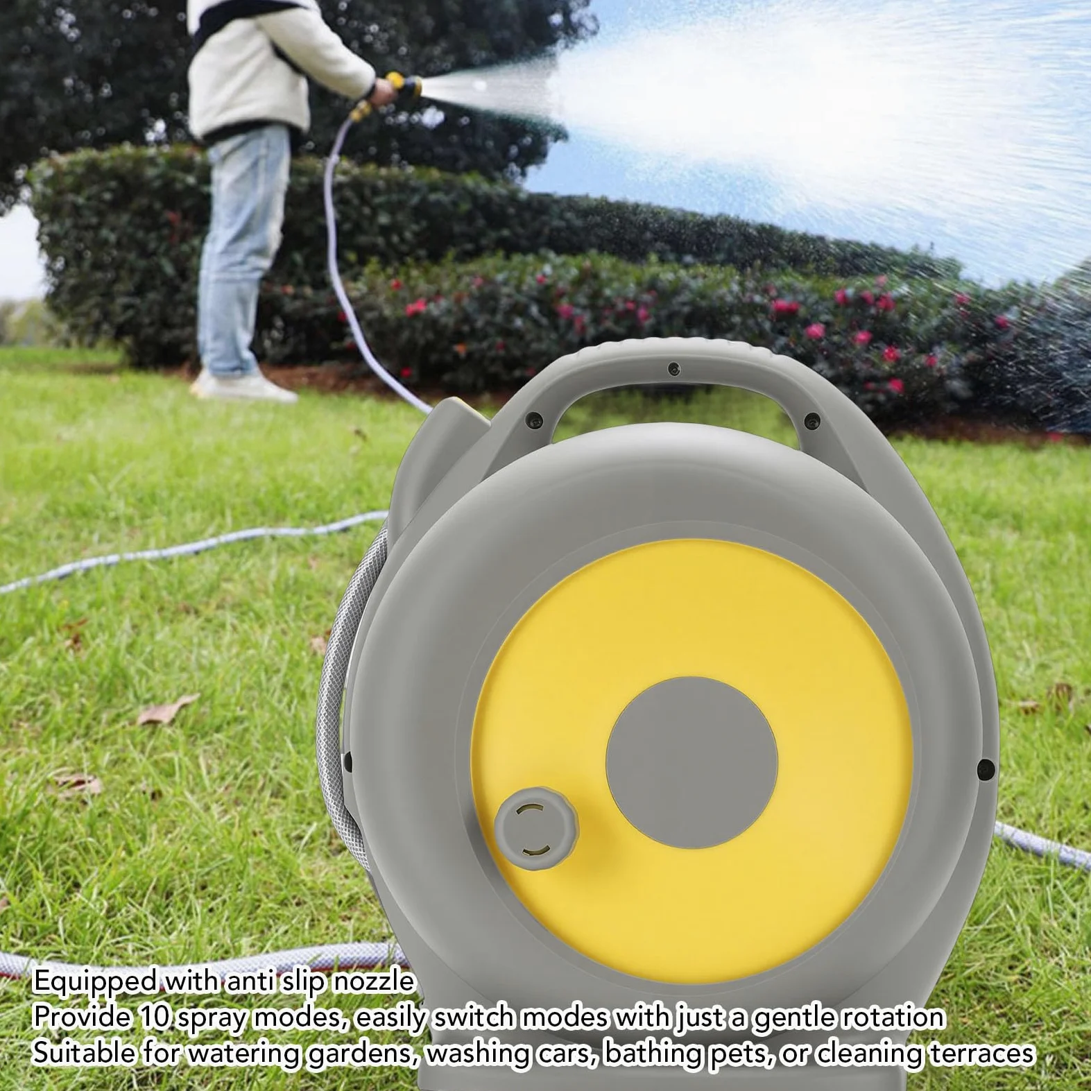 Qcwwy Manguera de Agua Retráctil de 15 Metros Carrete de Manguera de Jardín Retráctil Dispositivo Montado en la Pared de Rebobinado Automático 15 M 10 Modos de Pulverización Almacenamiento de