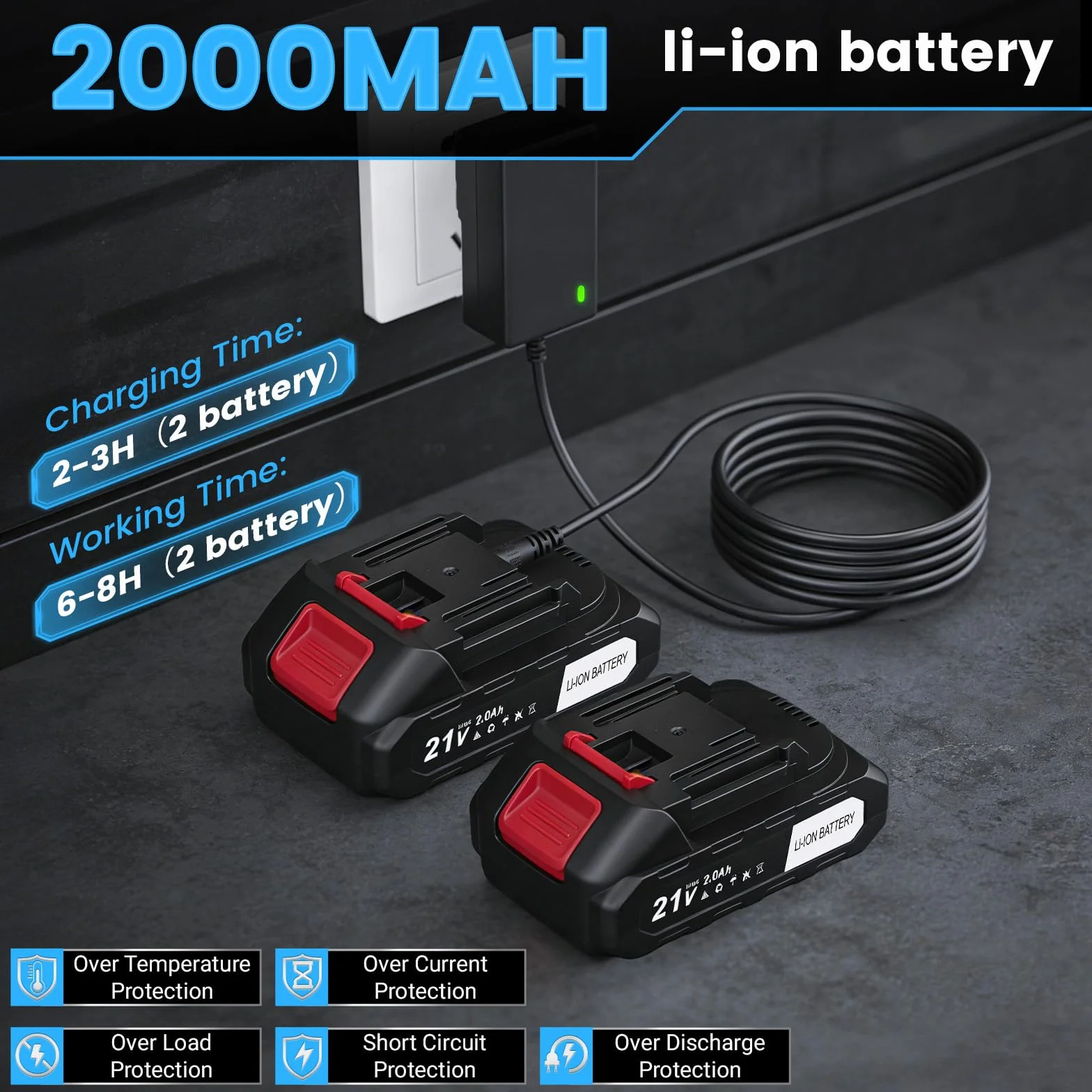 Tijeras de podar eléctricas 21V 2 en 1 2600mAh 18000rpm 8mm corta setos bordes césped