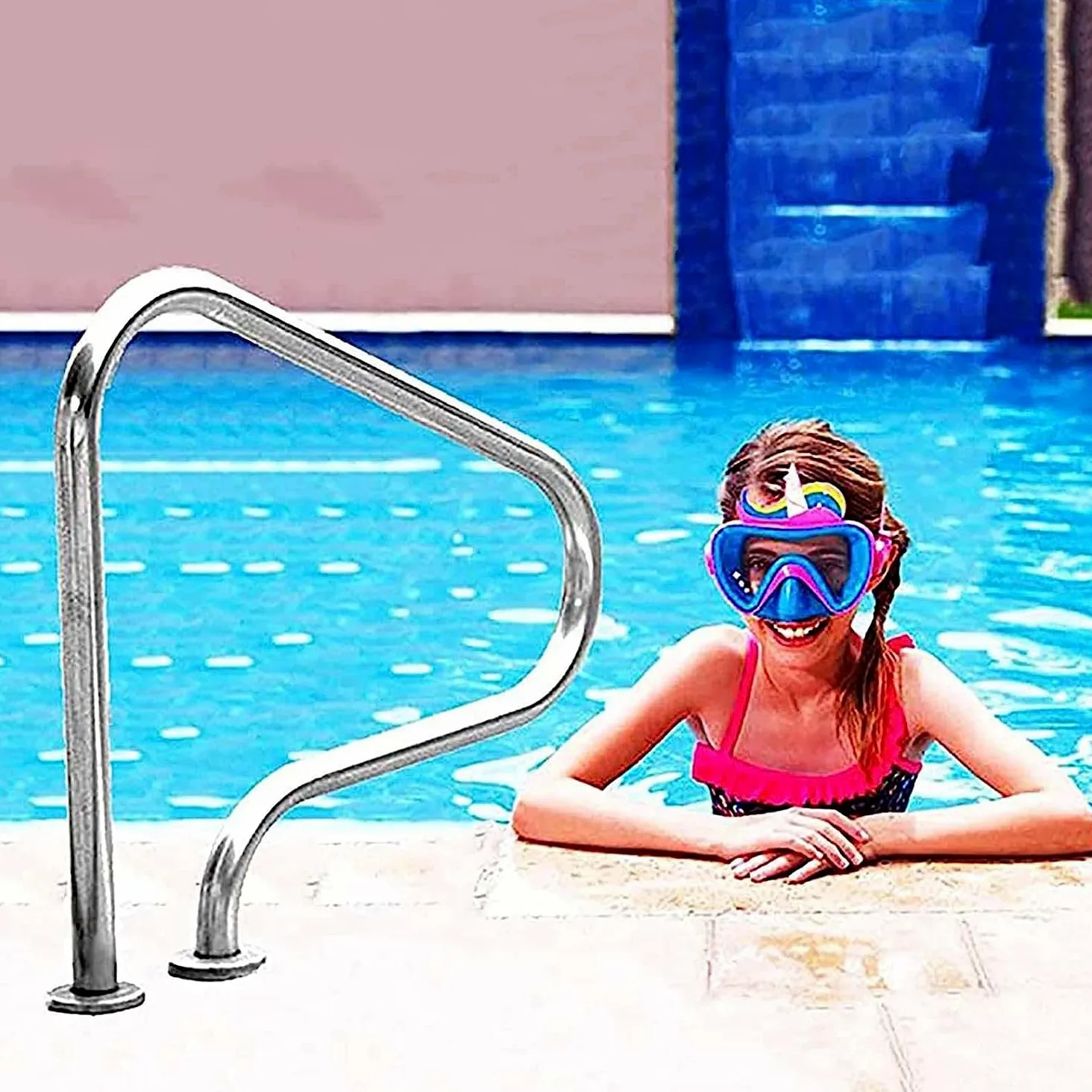 Barandilla de Piscina, pasamanos de Acero Inoxidable 316 de Primera Calidad, Apto para Piscinas Interiores y Exteriores, 0,15 cm de Grosor, Color Plata.