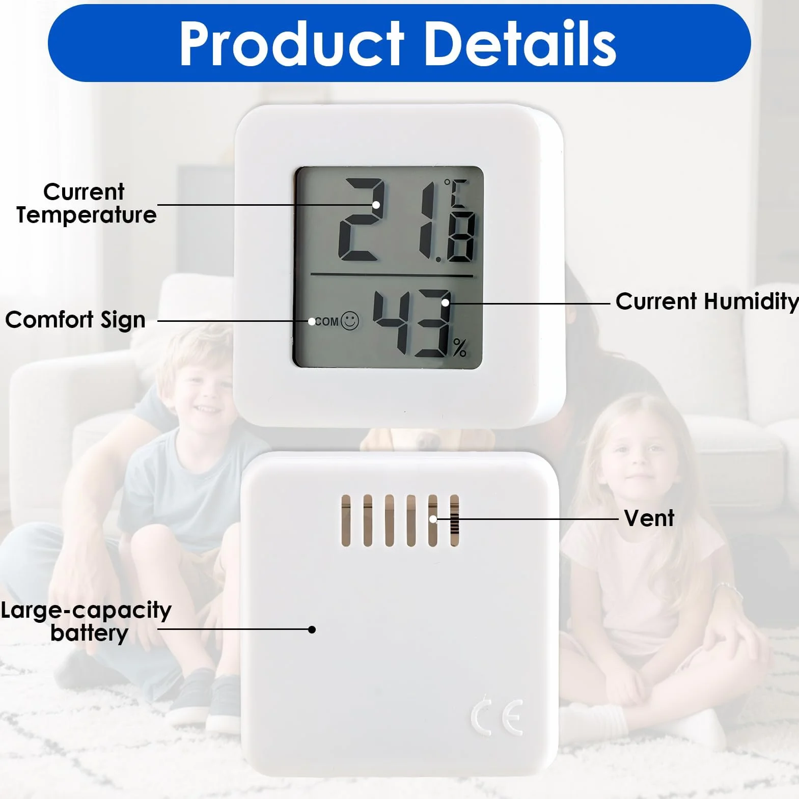 Lote de 6 termómetro interior digital con higrómetro digital, mini medidor de temperatura y humedad para casa, LCD grande, indicador de confort, termómetro digital casa preciso para oficina y hogar