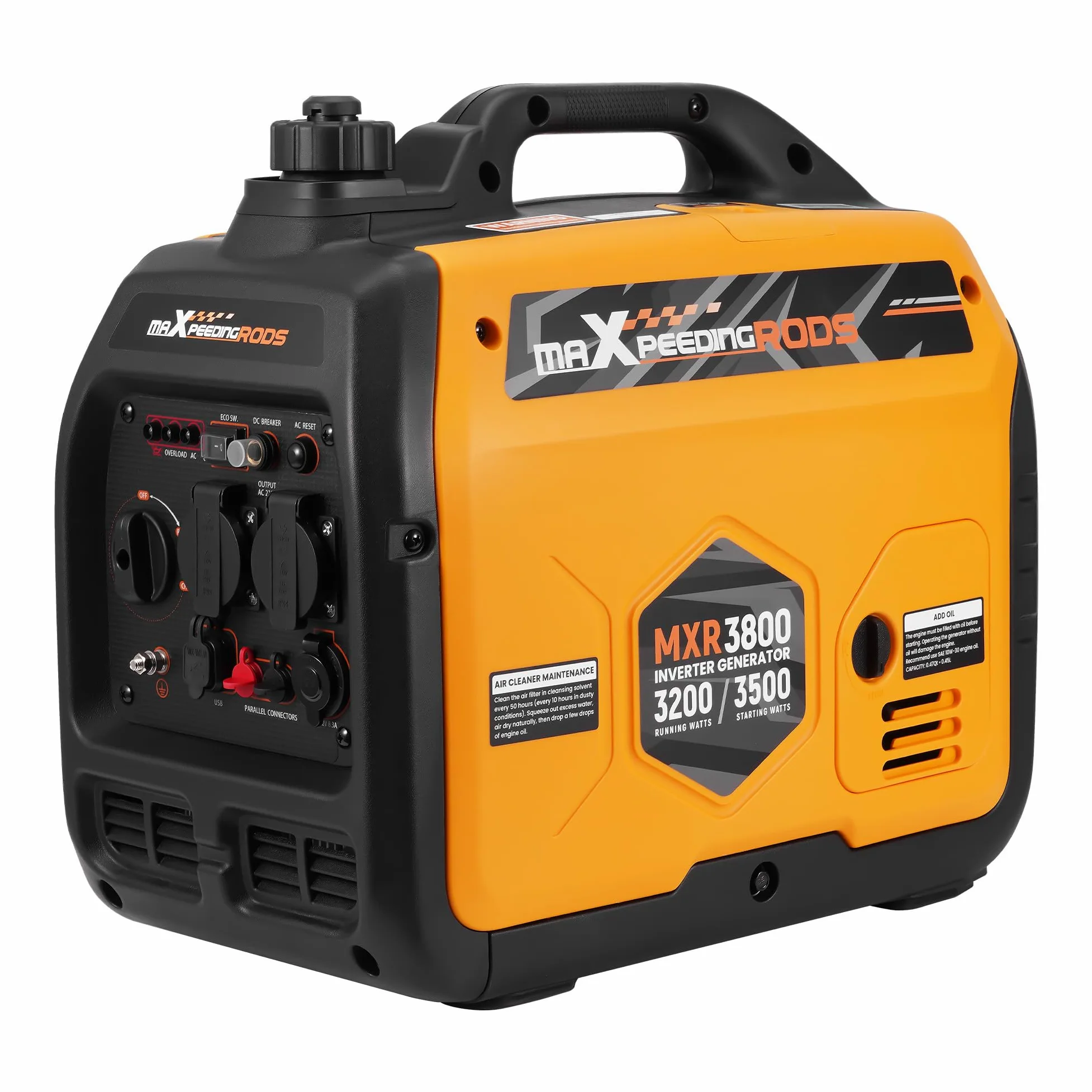 maXpeedingrods 3500W Generador Electrico Gasolina, Silencioso y Ligero | 4 Tiempos Generador de Inverter, Modelo ECO con 2x 230 V, 2x USB para Camping, Caravana, Construcción y Emergencias