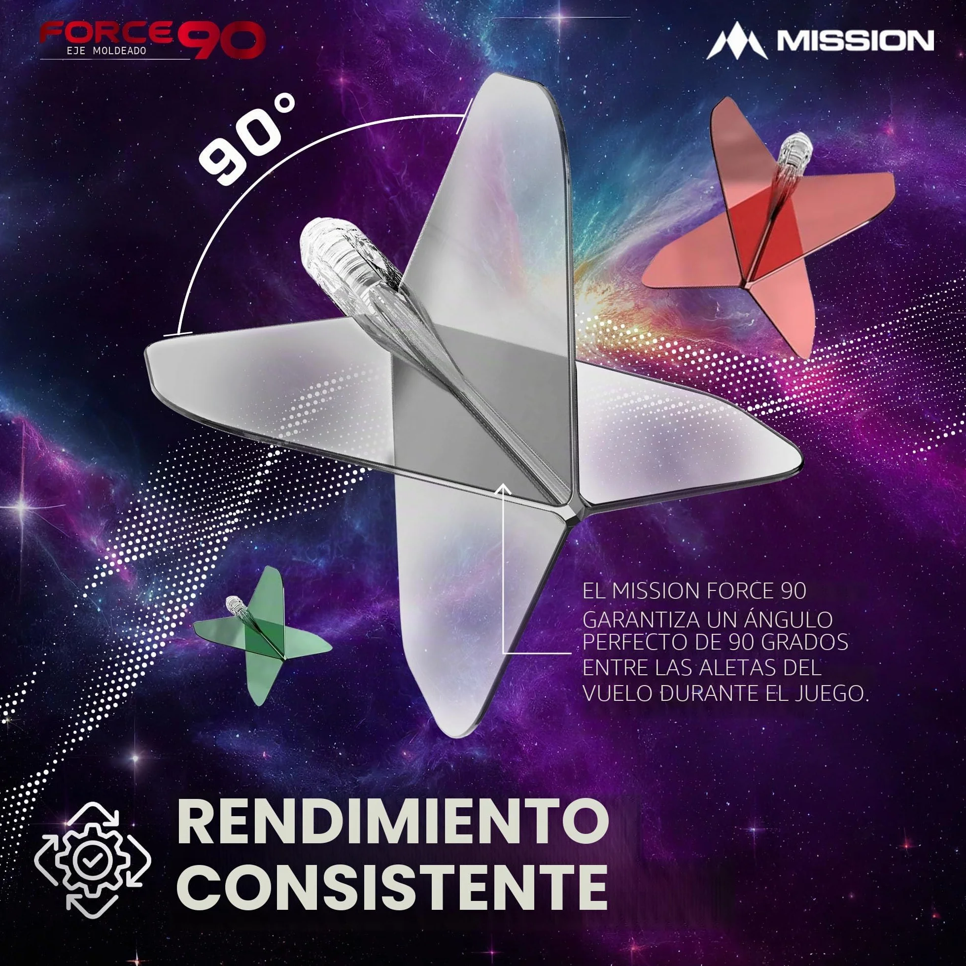 Mission Darts Force 90 Sistema integrado de vuelo y eje de dardos 2 en 1 Paquete de 3 Estándar n.º 6