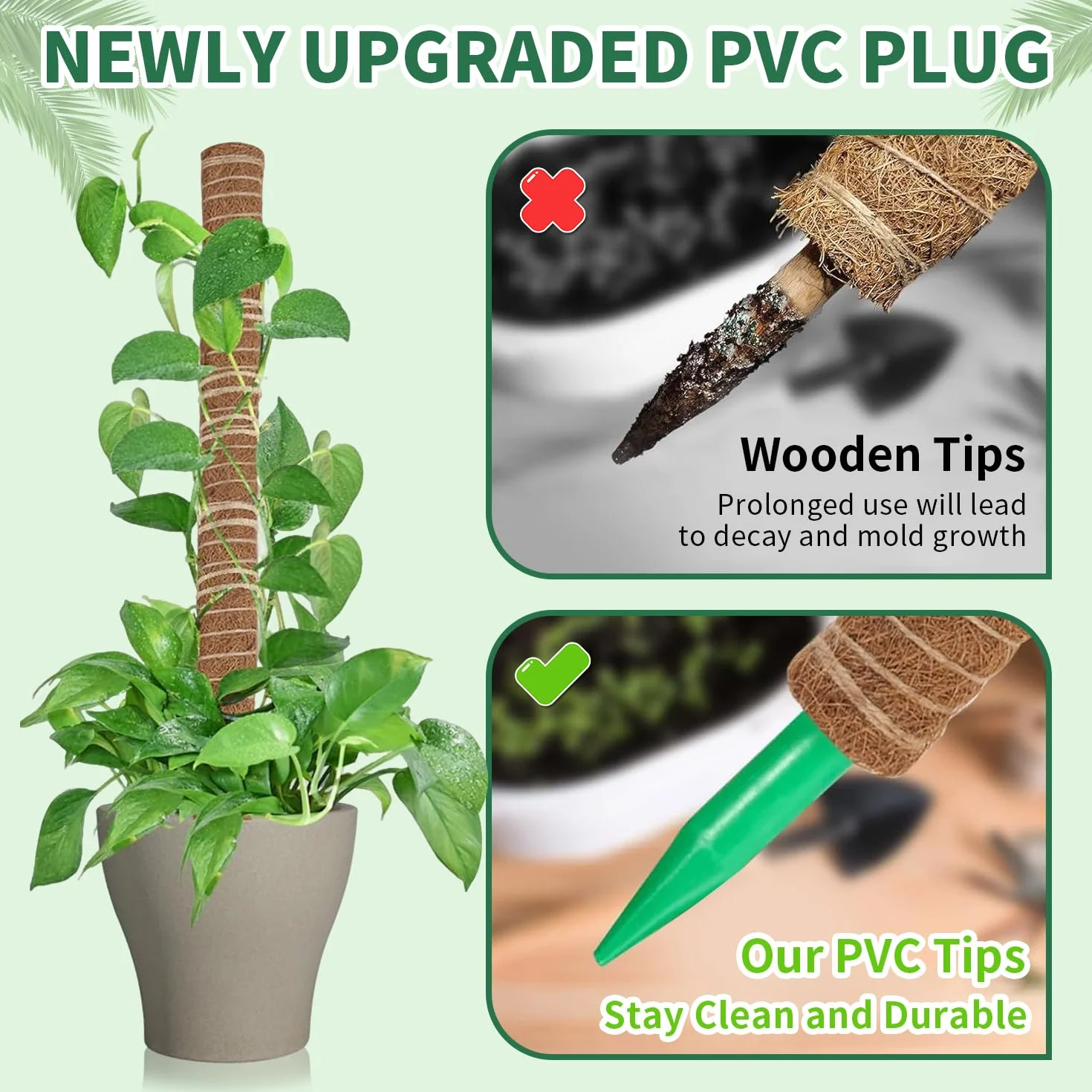 tutores para Plantas,Juego de 4 Postes de Musgo de 32 cm + 1 Poste de Soporte de Musgo Flexible de 100 cm, Postes Apilables para Plantas Trepadoras de Interior, Hiedra y Pothos