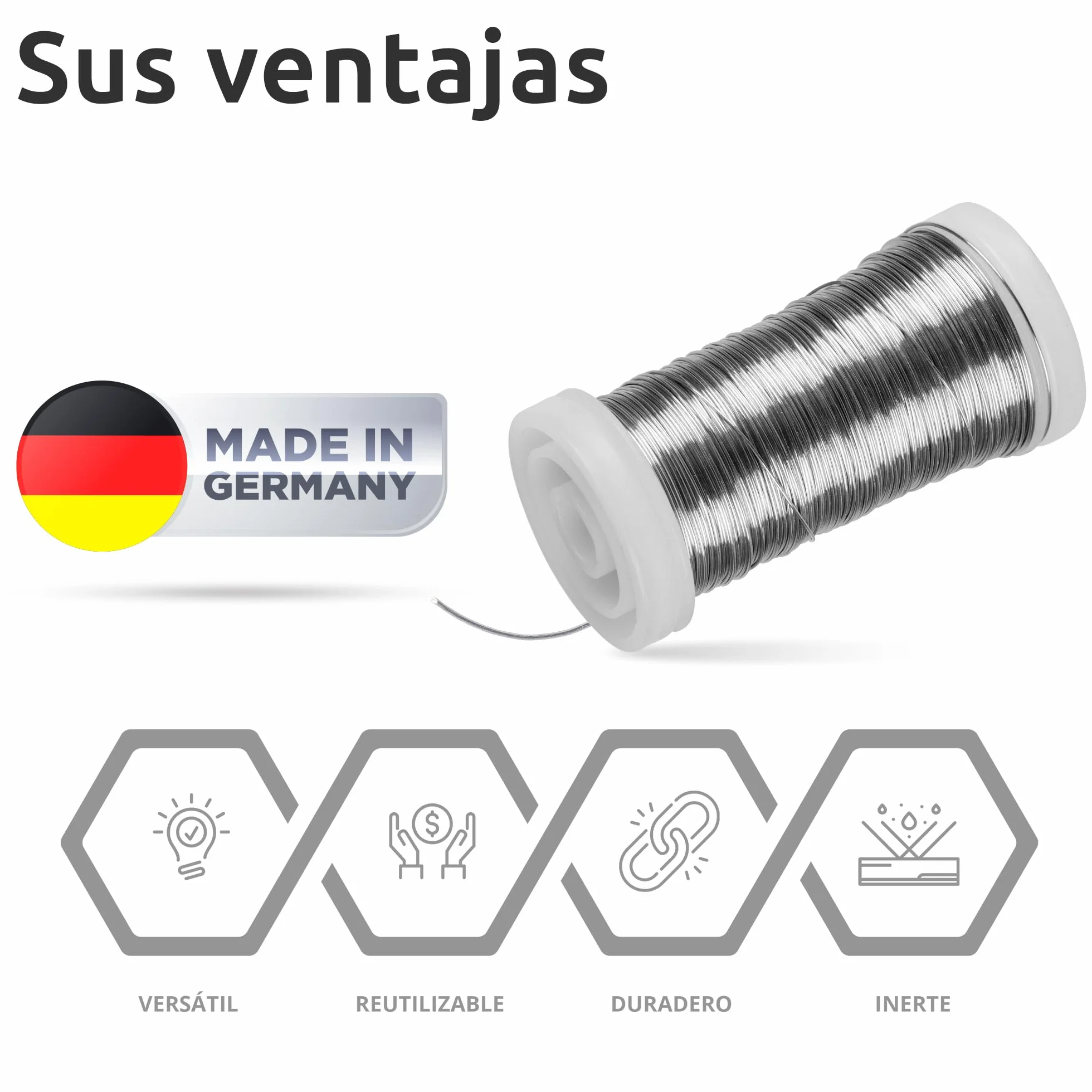 ECENCE Alambre manualidades - 3 rollos 60m Ø 0,35mm - Alambre de mirto recocido de hierro - en color Plata para plantas y floristería - Alambre para atar