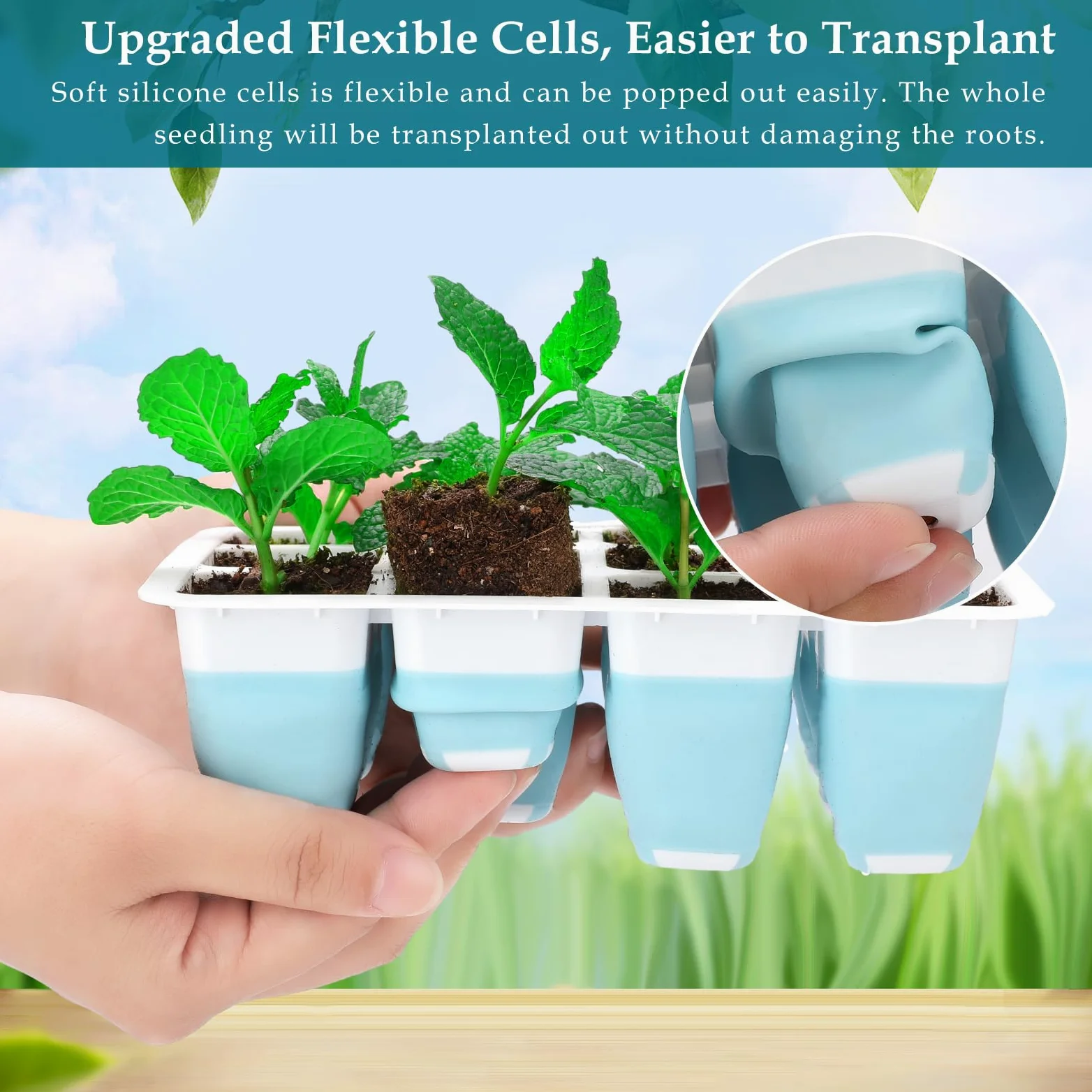 Bandeja de inicio de semillas con luz de crecimiento, 60 celdas flexibles, 5 piezas de kit de iniciación de semillas, bandejas reutilizables para inicio de plántulas con cúpula de humedad y tapa alta,