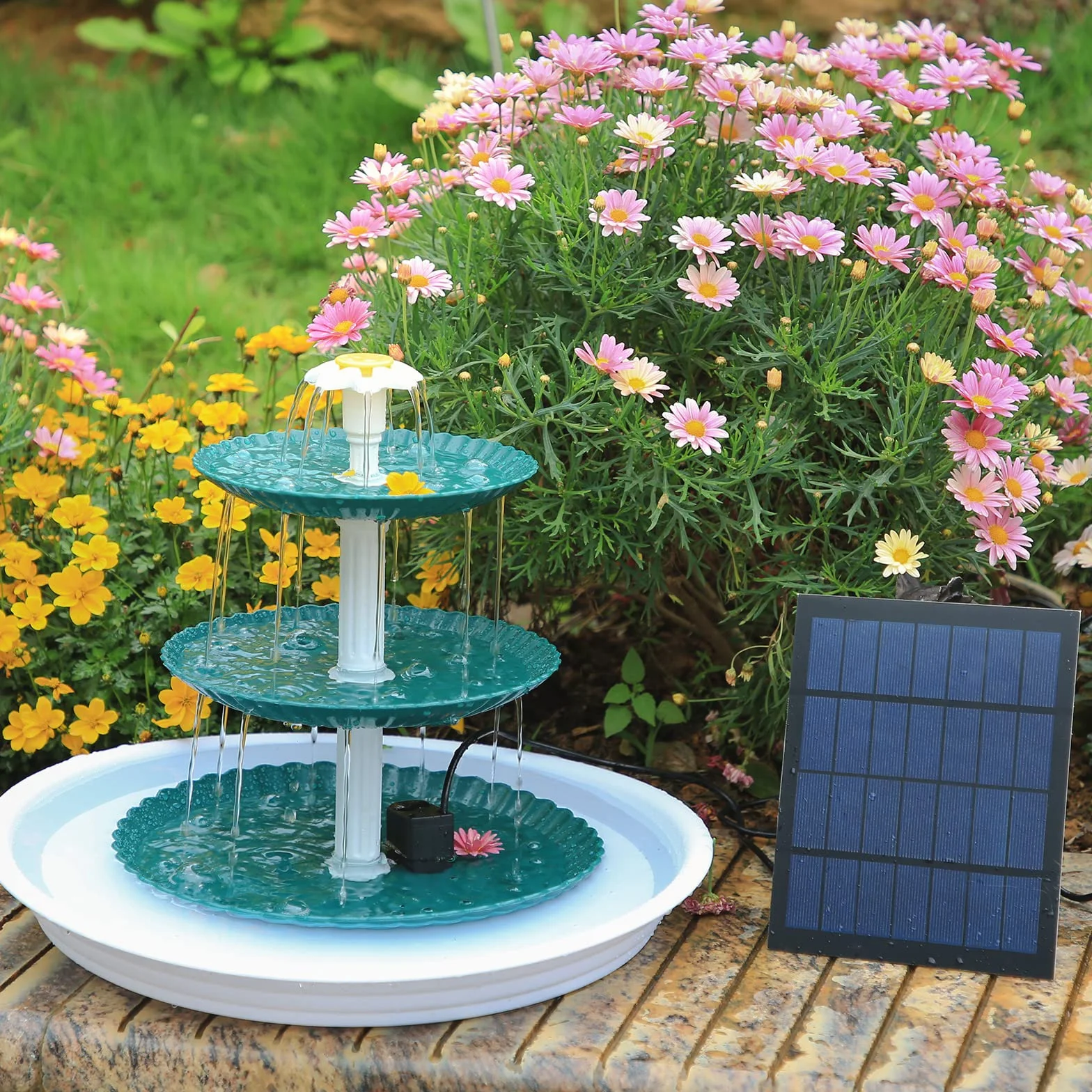AISITIN - Fuente Solar para baño de pájaros, 3,5 W, 3 Niveles, Desmontable Fuente Solar para baño de pájaros, jardín Fuente, decoración de jardín, comedero, pájaros