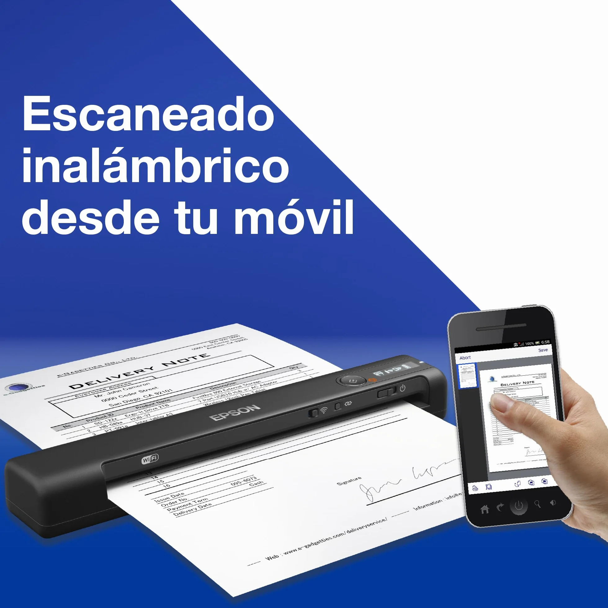Epson Workforce ES-60W Escáner Portátil Inalámbrico WiFi USB