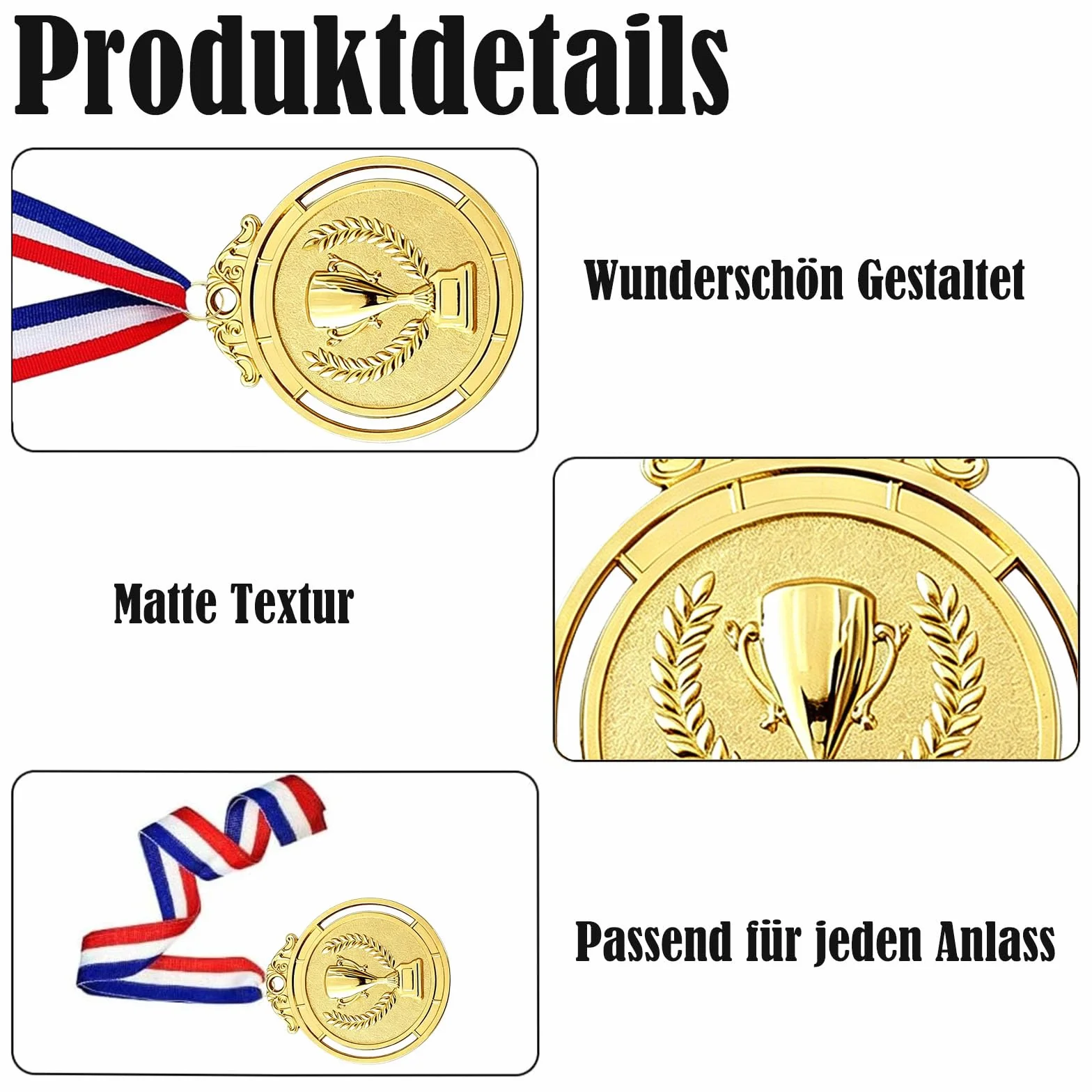 Medallas de Metal 12 Piezas, Oro Plata Bronce con Cintas para Premios Deportivos 5.0cm