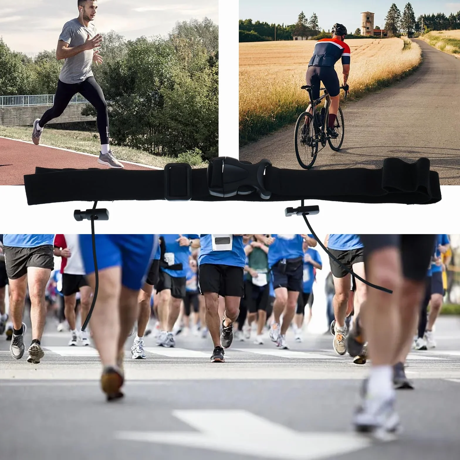 Triatlón Banda para Números de Carrera Cinturón Deportivo Ajustable para Mujer y Hombre Negro 85x2.5 cm