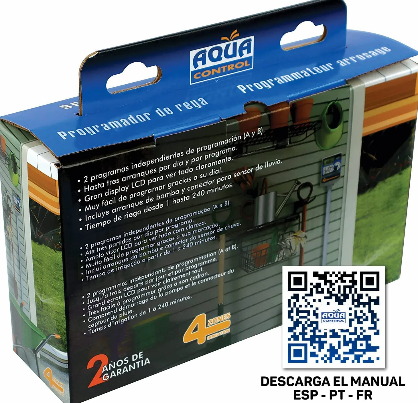 Aqua Control C1114 Programador de Riego Automático para Jardín con Transformador y Pantalla LCD, 4 Zonas