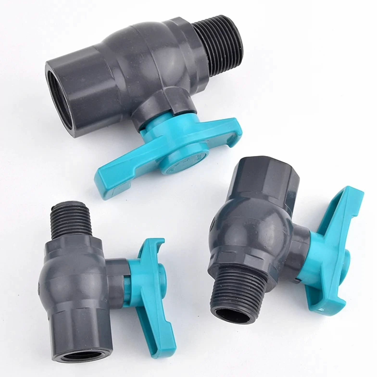 Válvula de bola gris con rosca hembra-macho for riego jardín, válvula control agua 1/2" a 2", adaptador PVC for acuario(40mm-1.2 Inch)