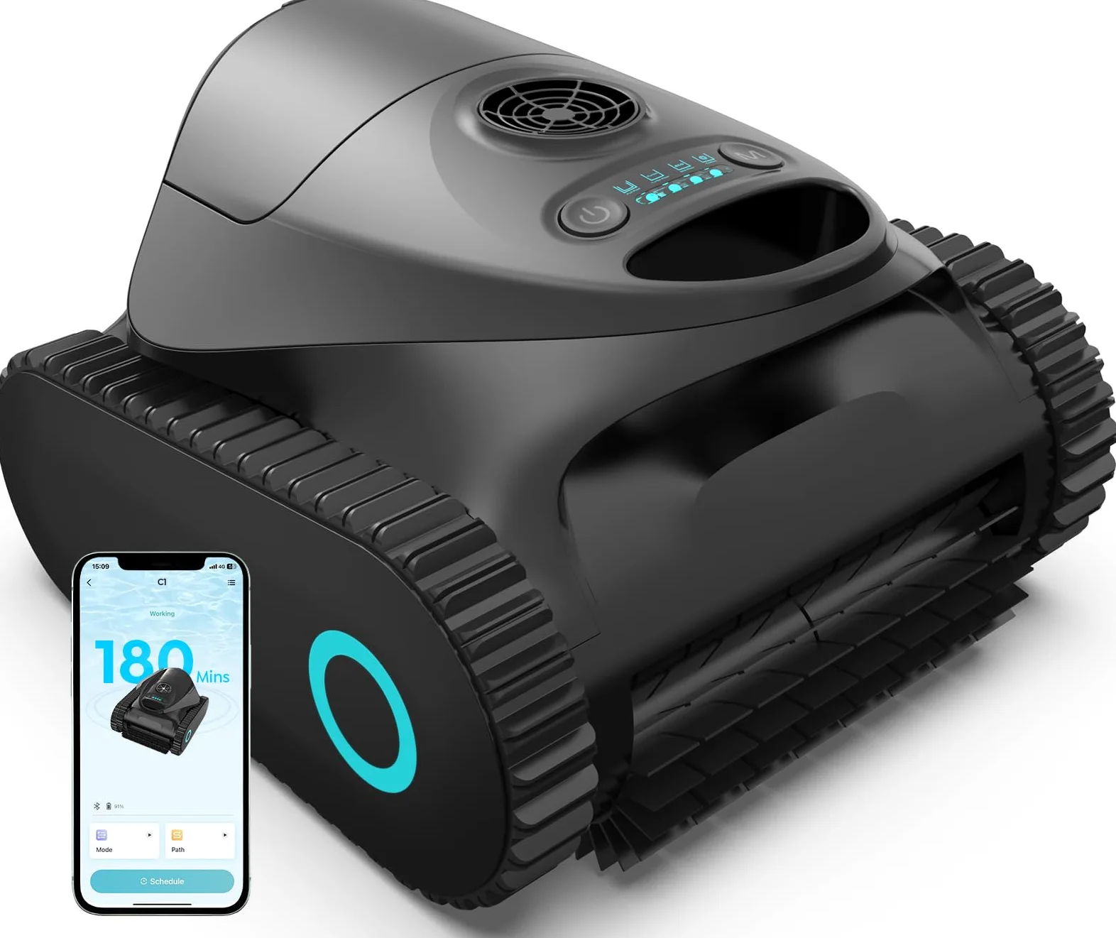 C1 Robot Piscina Limpiafondos y Paredes, Línea de Flotación,180 Min | Filtrante 180μm y Esponja 35ppi,de Autonomía, Aspirador Piscina Inalámbrico con Control por APP,hasta 150 m²,Nero Inchiostro
