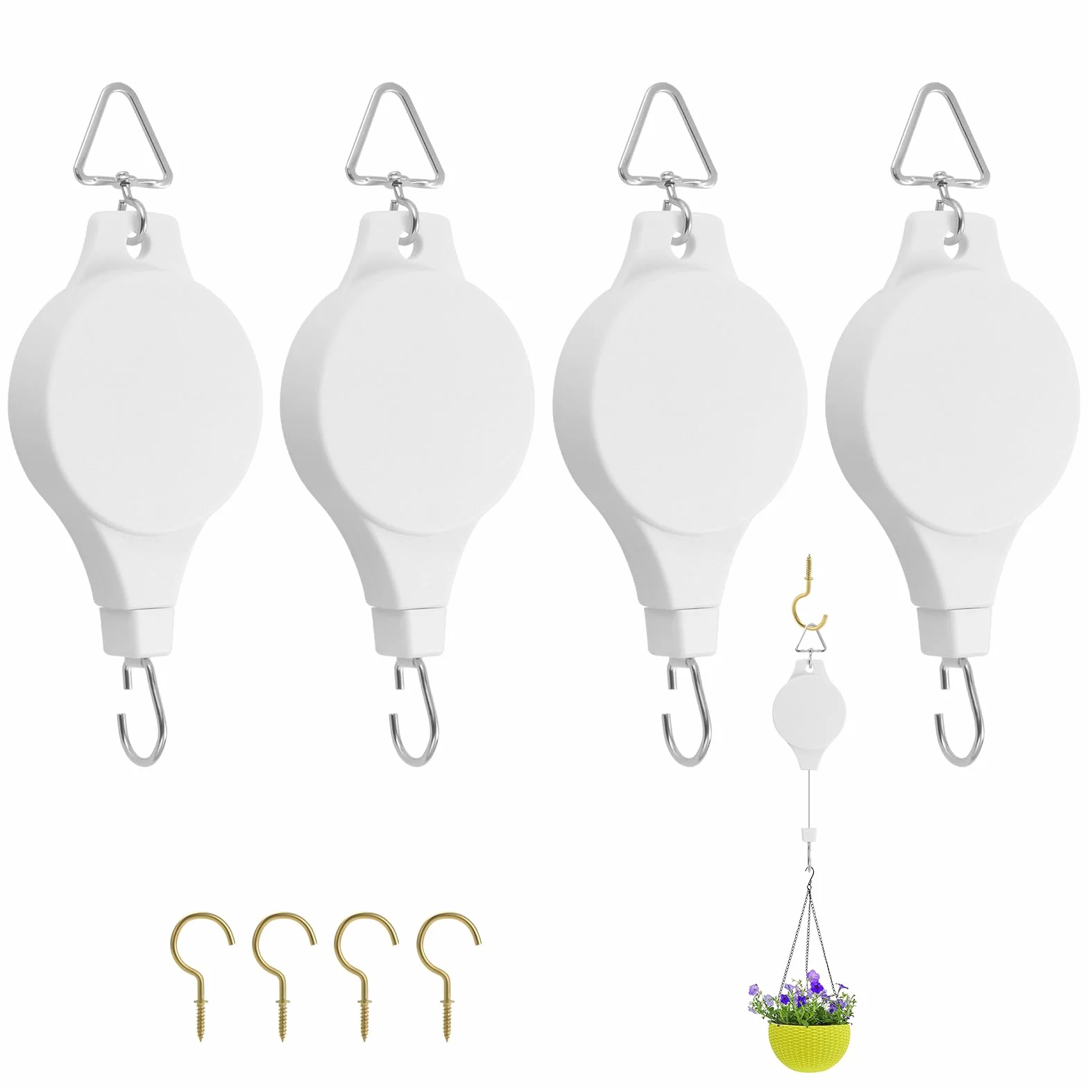 Gueenky 4 Piezas Ganchos de Polea para Plantas Blanco, Ganchos para Colgar Plantas de Techo para Macetas Colgantes Ganchos para Colgar de Poleas de Plantas para Macetas, con Ganchos de Techo