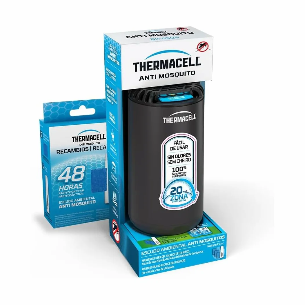 Thermacell Difusor Antimosquitos para Exteriores Negro con Recambios – Protección 20 m², 60 Horas, Sin DEET